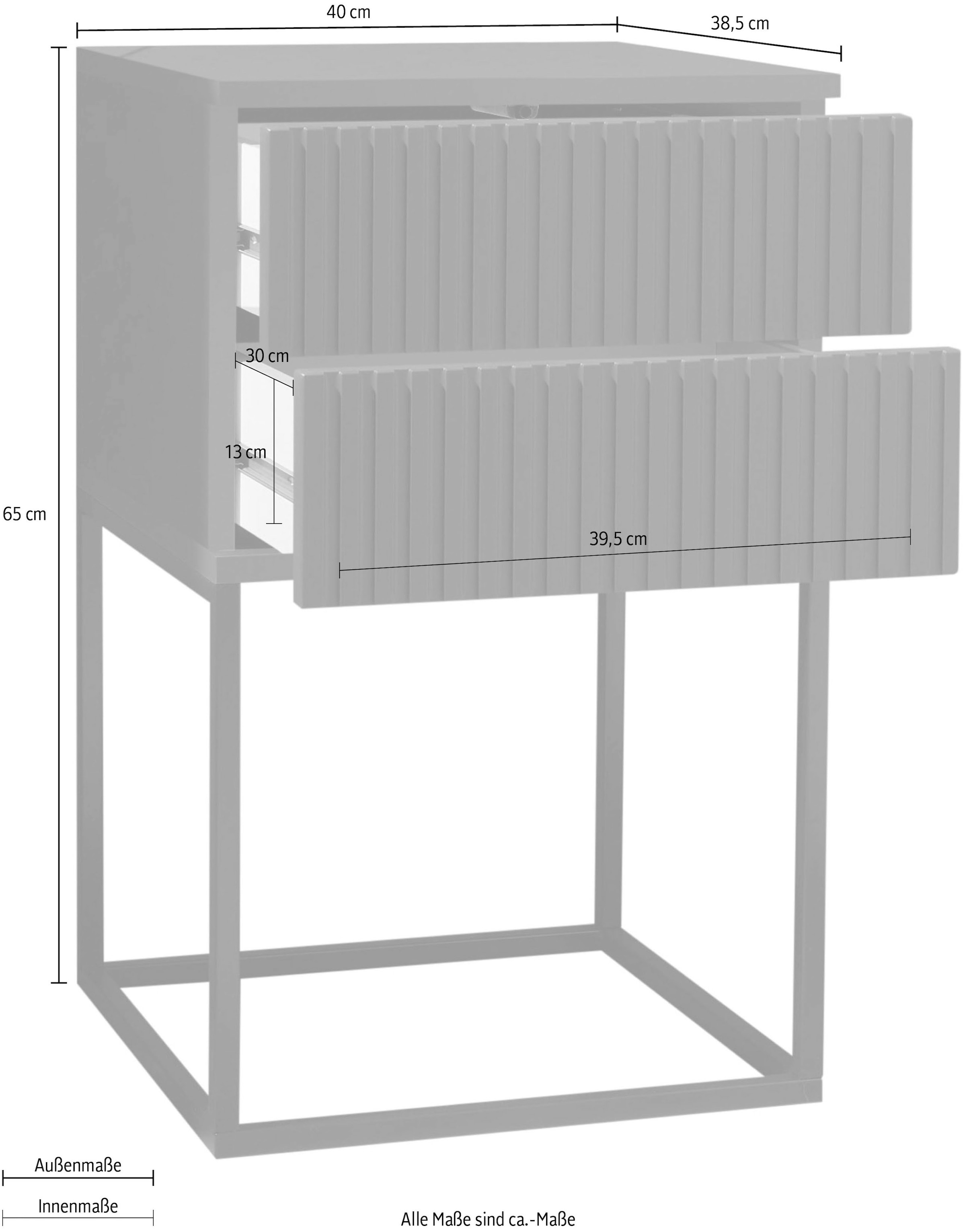 Schlafkontor Nachtkommode »Marle Nachtkonsole, Nachtkästchen auf Metall-Fußgestell« Schubkasten in Rillenoptik auf schwarzem Metallgestell