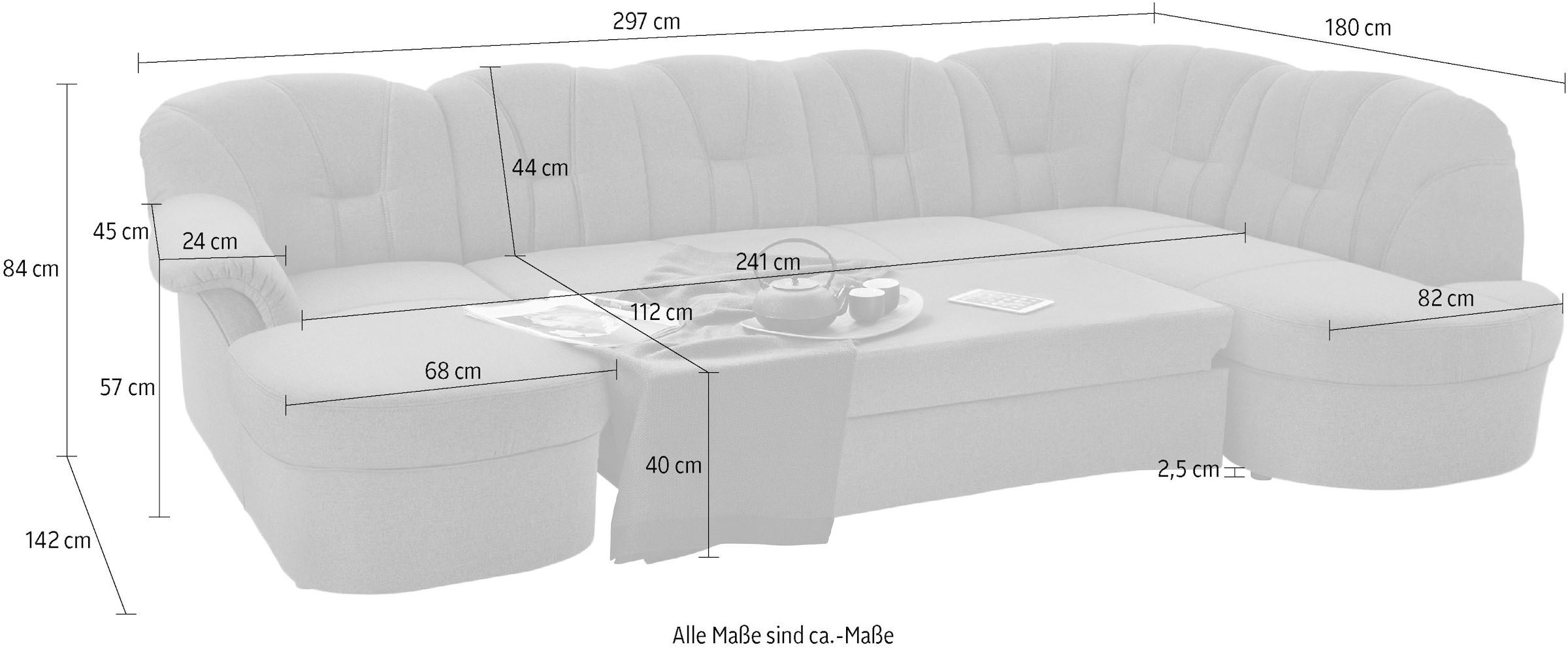 DOMO collection Wohnlandschaft »Papenburg U-Form«, in großer Farbvielfalt, wahlweise Bettfunktion, frei im Raum stellbar