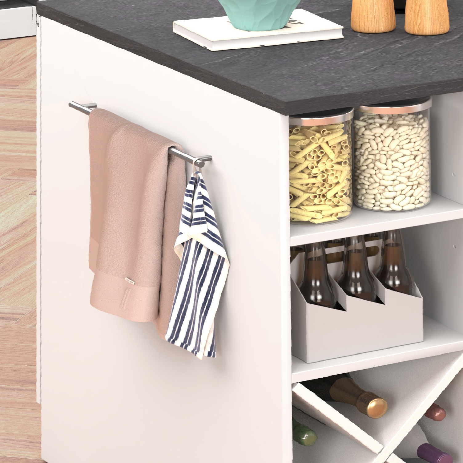 KOCHSTATION Kücheninsel »KS-Sole, Kochinsel, Küchenarbeitsblock, Inselküche, Arbeitsinsel« Breite 152,5 cm, mit Essplatz, Handtuchhalter, Fächer und Weinregal