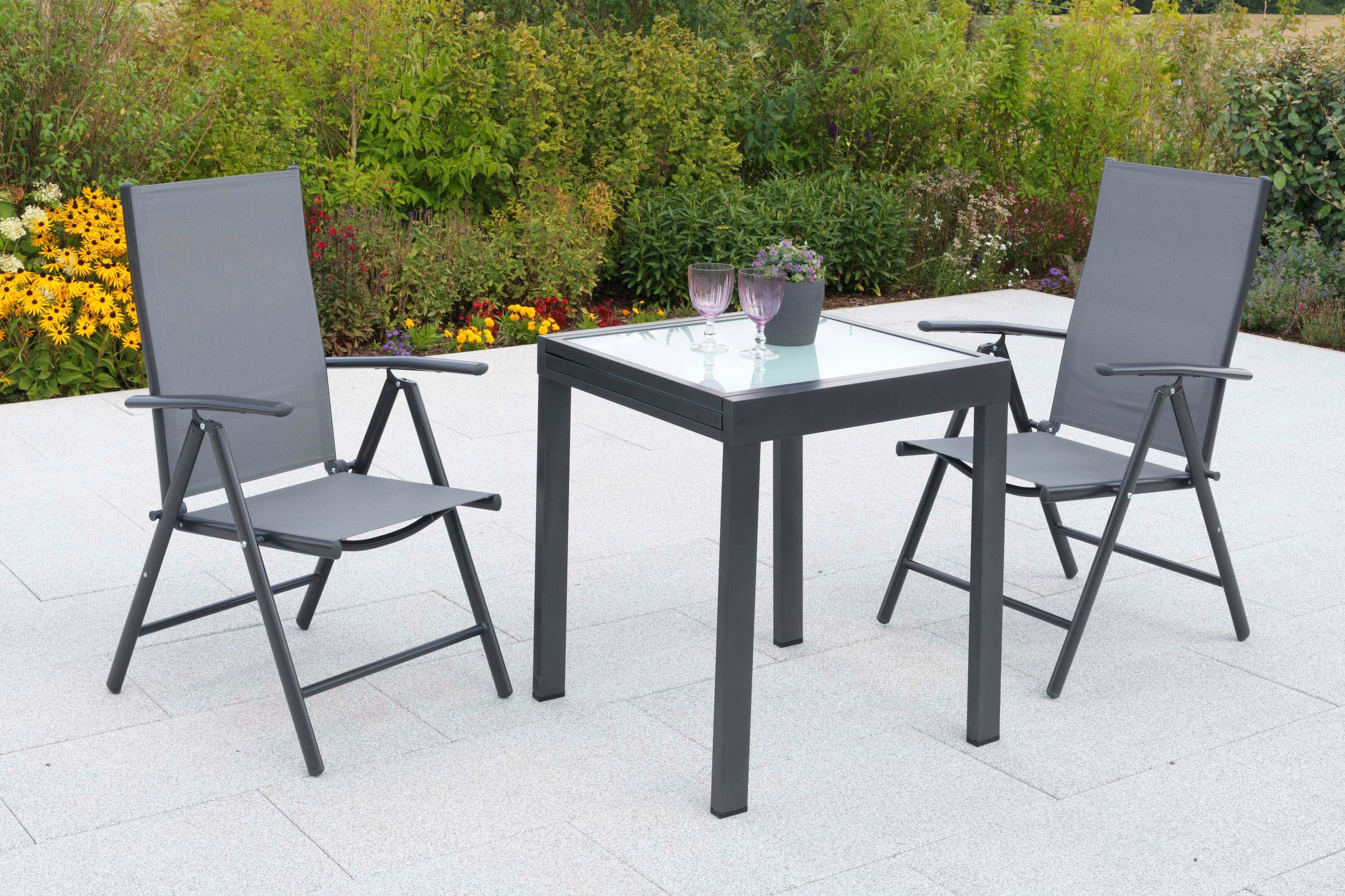 MERXX Balkonset »Amalfi« Set, 3 tlg. inkl. 2 Klappsessel, 1 Balkonausziehtisch