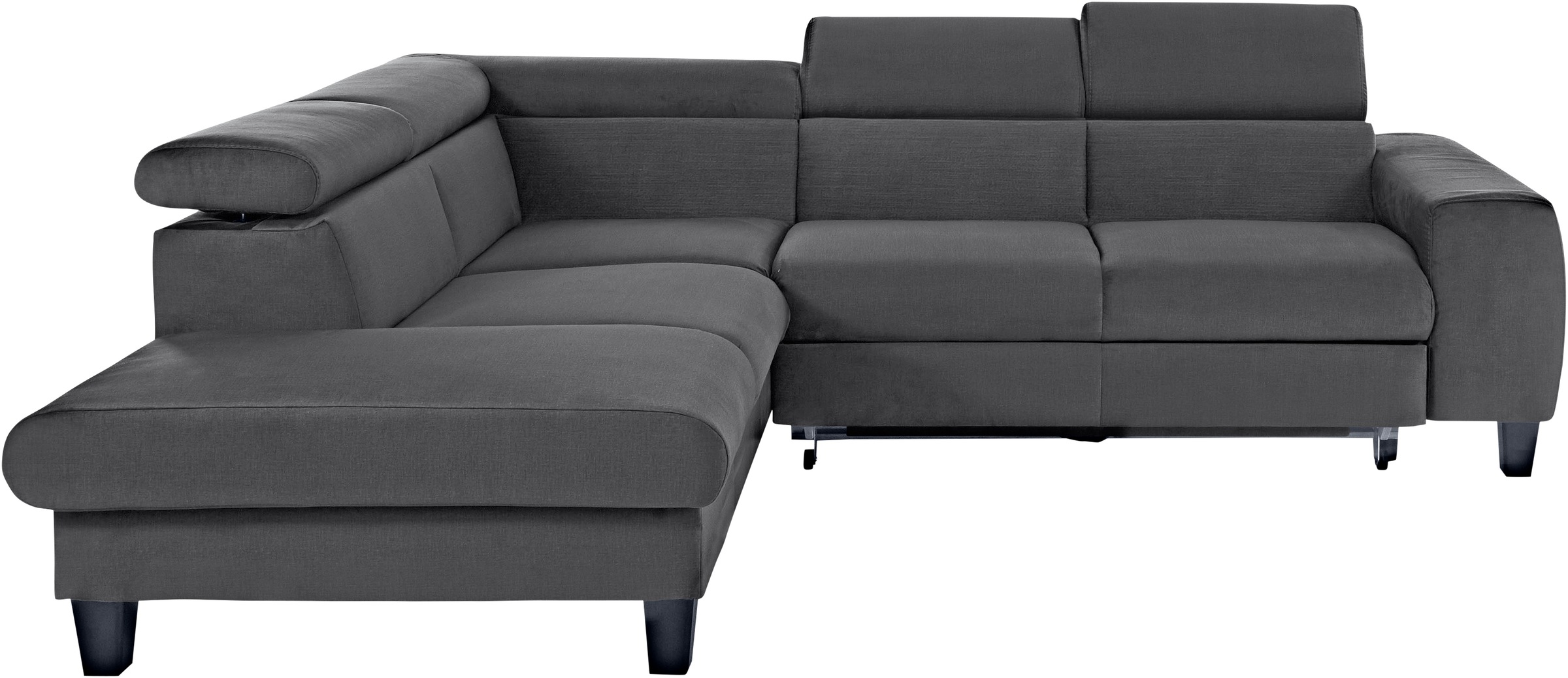 Ecksofa COTTA "Morven L-Form", grau (schwarzgrau), B:249cm H:75cm T:207cm, Microfaser PRIMABELLE (100% Polyester);Flachgewebe (100% Polyester);Samtvelours (100% Polyester), Sofas, Ecksofa, wahlweise mit Bettfunktion, Bettkasten & Wireless-Charger