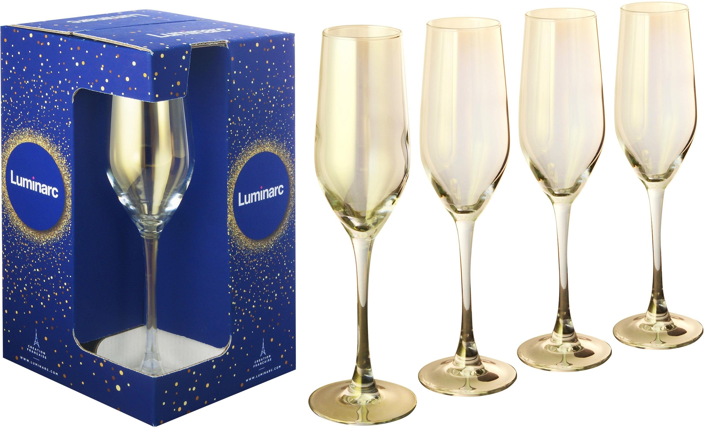 Luminarc Sektglas »Trinkglas Shiny«, (Set, 4 tlg.), Gläser Set, farblich beschichtet, 4-teilig