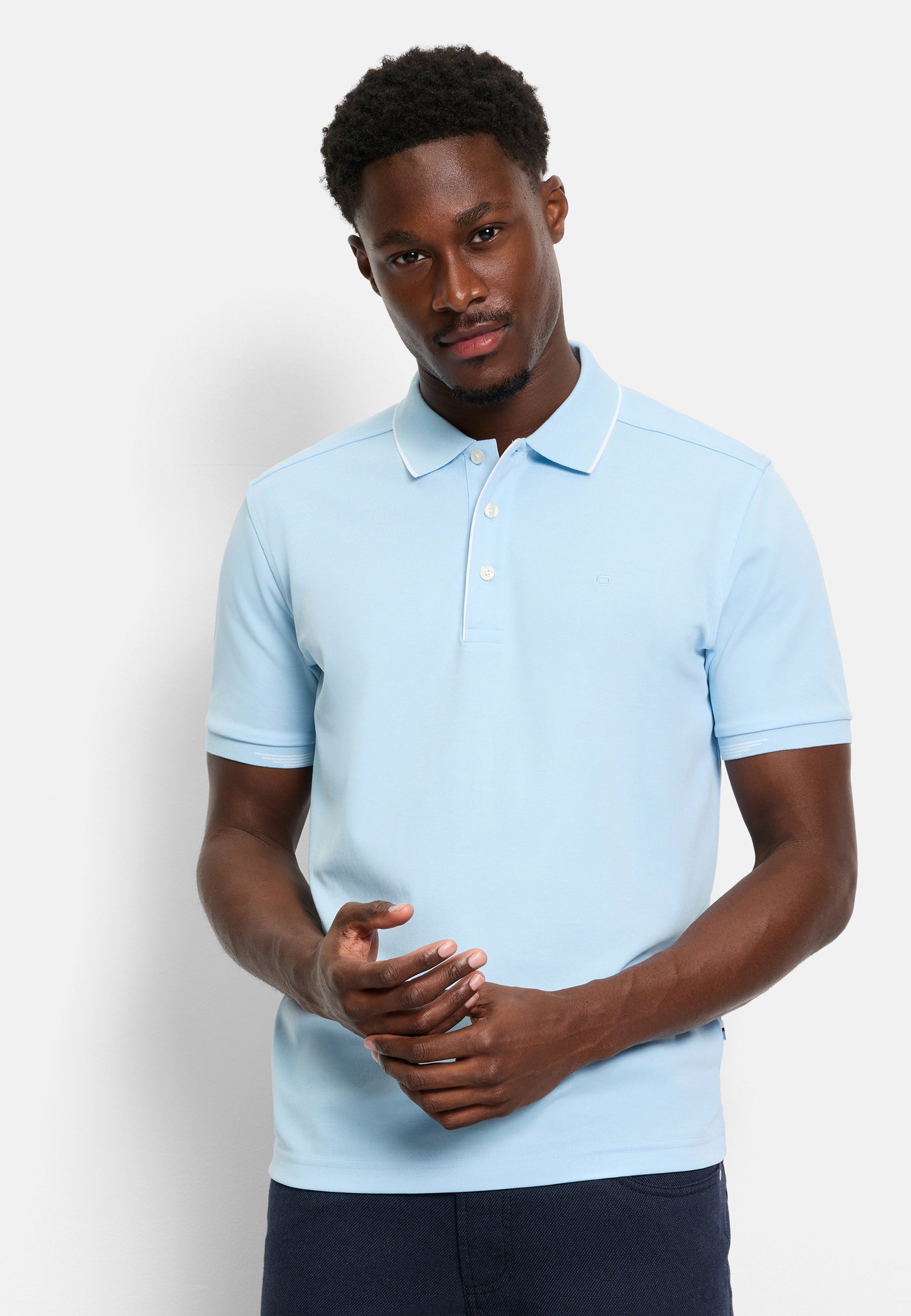 Poloshirt OLYMP "OLYMP Wirk Casual - Polo", Herren, Gr. M, blau (bleu), Jersey, Obermaterial: 51% Baumwolle, 49% Polyester, regular fit, Shirts