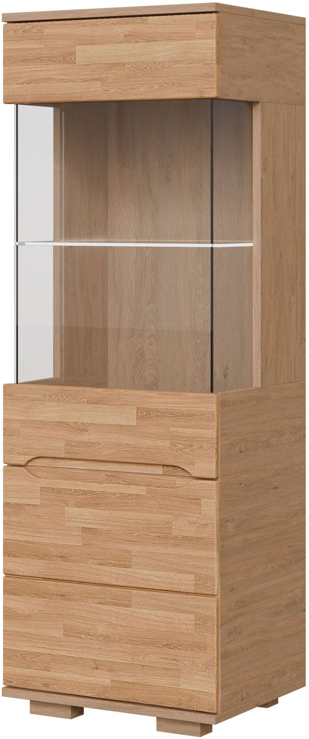 OTTO home Vitrine "VETRO: Fronten aus Massivholz, Korpus aus Melamin, 1Glastür" Eiche B/T/H:50/40/144cm,2Variable einlegeboden,Türanschlag L/R,4Fächer