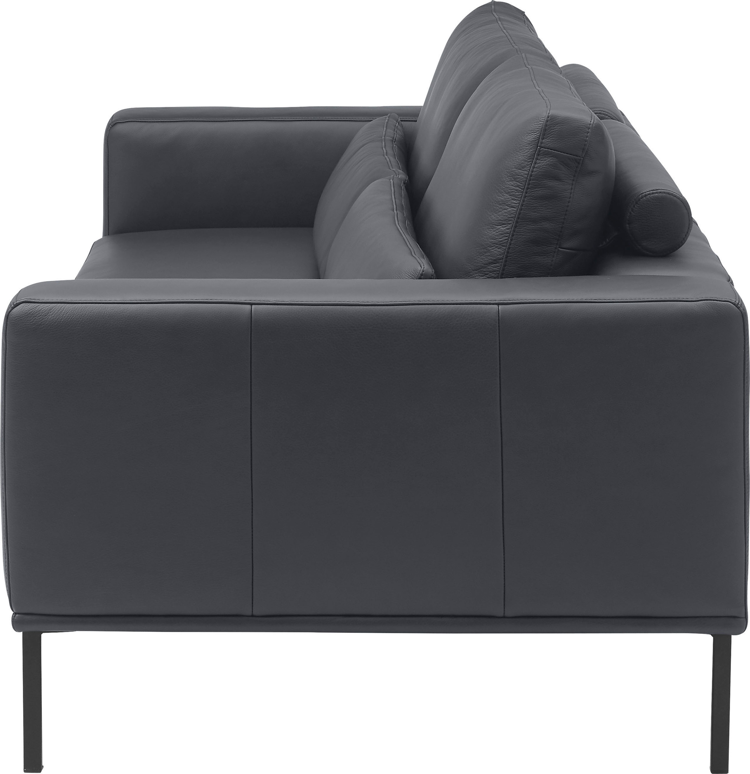 2,5-Sitzer MUSTERRING "JustBPM100, 202 cm breit, aus hochwertigem Leder", navy, B:202cm H:88cm T:107cm, 100% Leder, Sofas, wahlweise mit Nierenkissen und mot. Sitzauszug, Metallfuß in schwarz 9