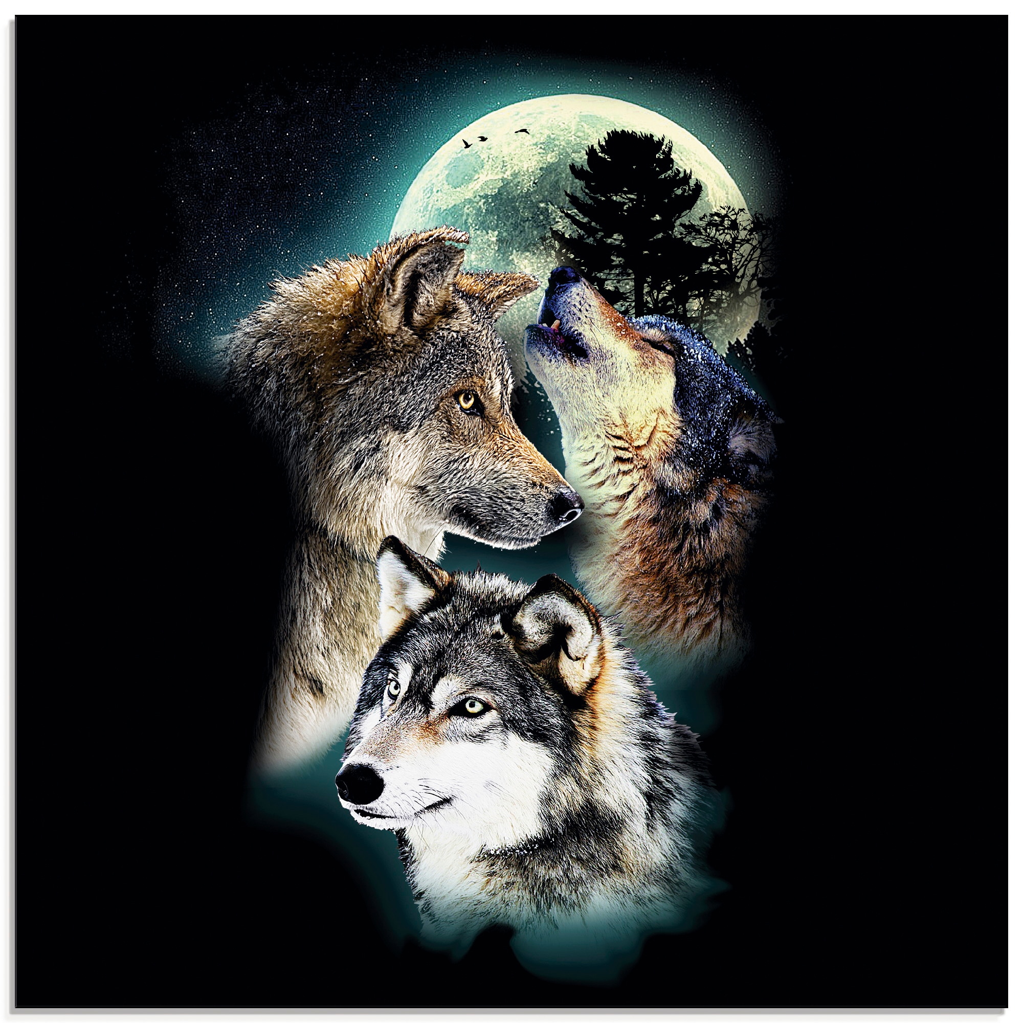 Artland Glasbild "Phantasie Wolf Wölfe mit Mond", Wildtiere, (1 St.), in ve günstig online kaufen
