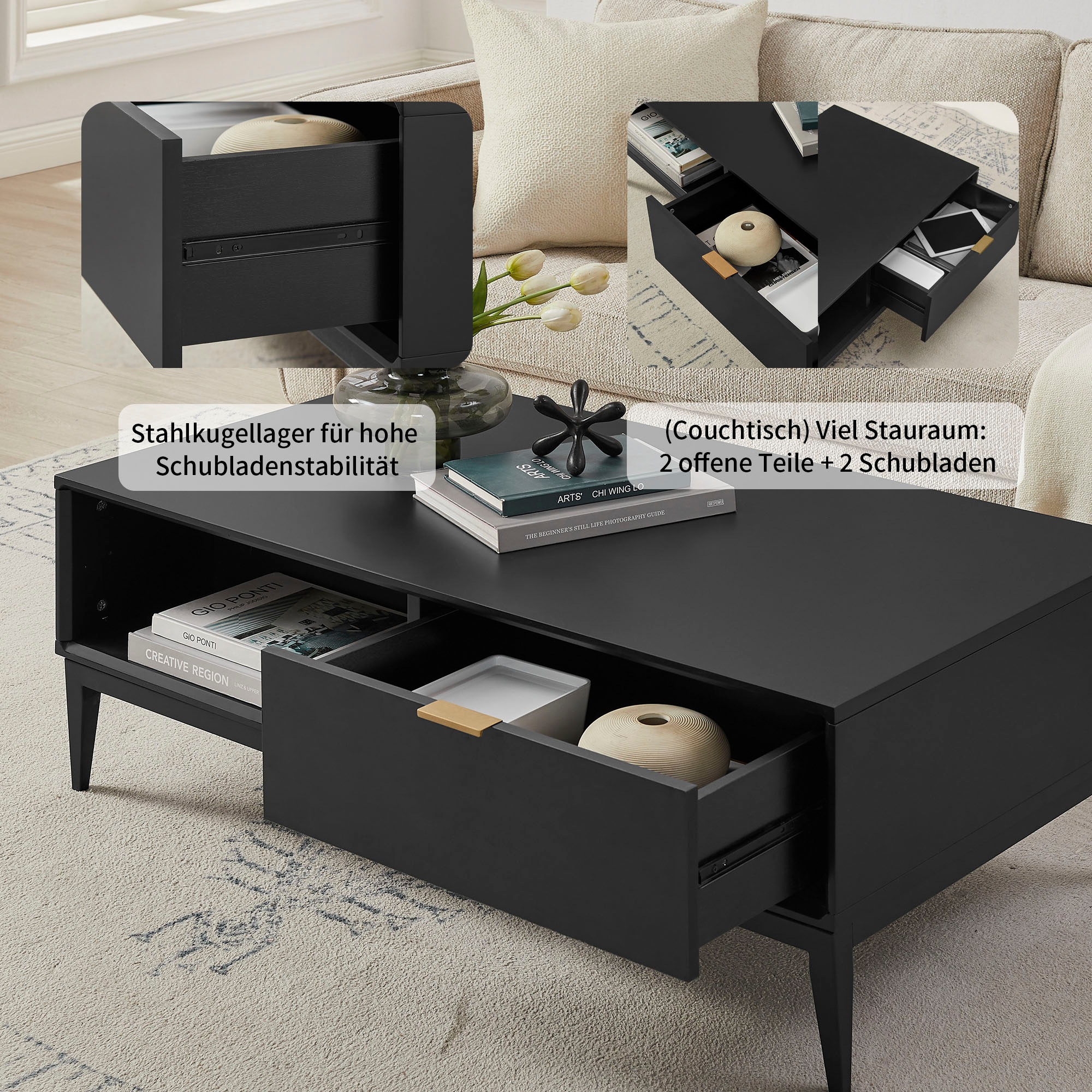 Couchtisch OTTO HOME "Lavisha", schwarz, schwarz, B:110cm H:41cm T:60cm, Tische, Couchtisch, Eisengestell und FSC-zertifiziertes Holz, Breite 110 cm 2
