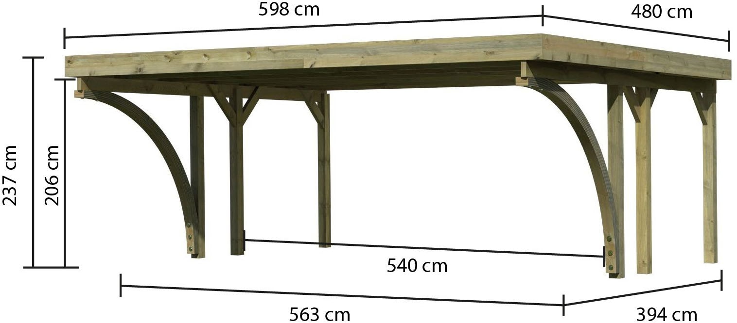 Karibu Doppelcarport »»Classic 1 SET« PVC-Dach Variante C, mit zwei Einfahrtsbogen«, Masivholz, 540 cm, KDI, aus Masivholz