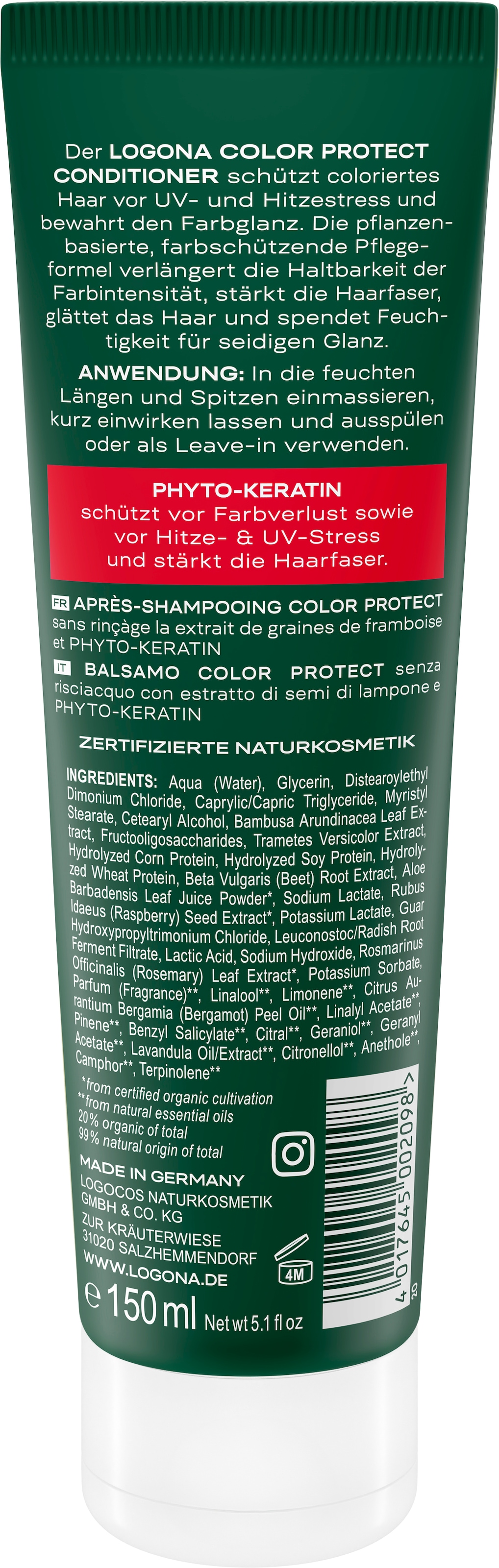 LOGONA Haarspülung »COLOR PROTECT CONDITIONER« für coloriertes und strapaziertes Haar, Leave-in-Formel ohne Ausspülen