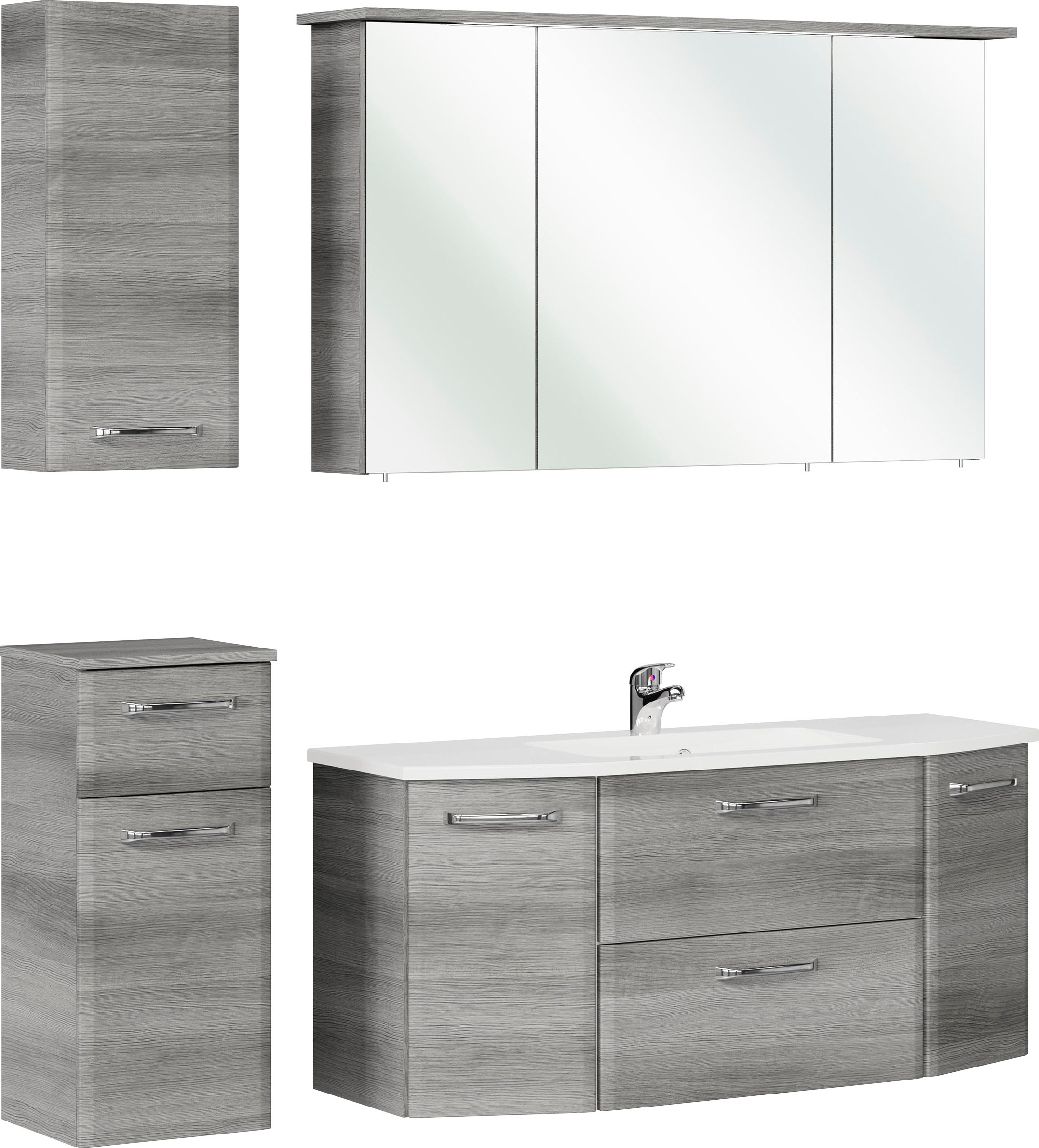 Thumbnail - Saphir Badmöbel-Set "Quickset 4-teilig, Mineralmarmor-Waschtisch und LED-Spiegelschrank" 5 Stk. tlg. Unterschrank, Hänge...