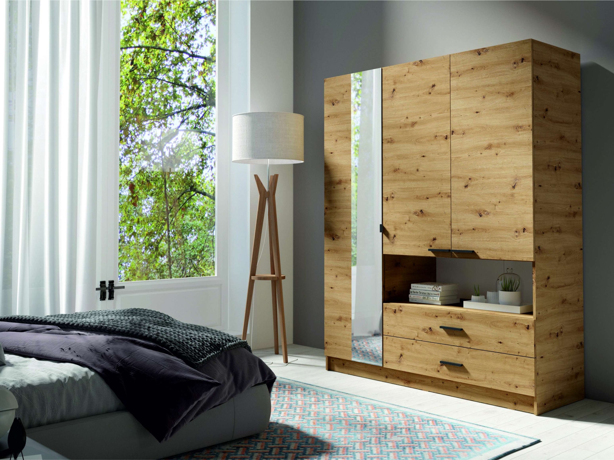 INOSIGN Kleiderschrank »Laredo Wäscheschrank komplette Innenausstattung, 158,3x200,5x55cm«, Garderobe mit mit offenem Fach, 3 Türen und 2 Schubladen, FSC