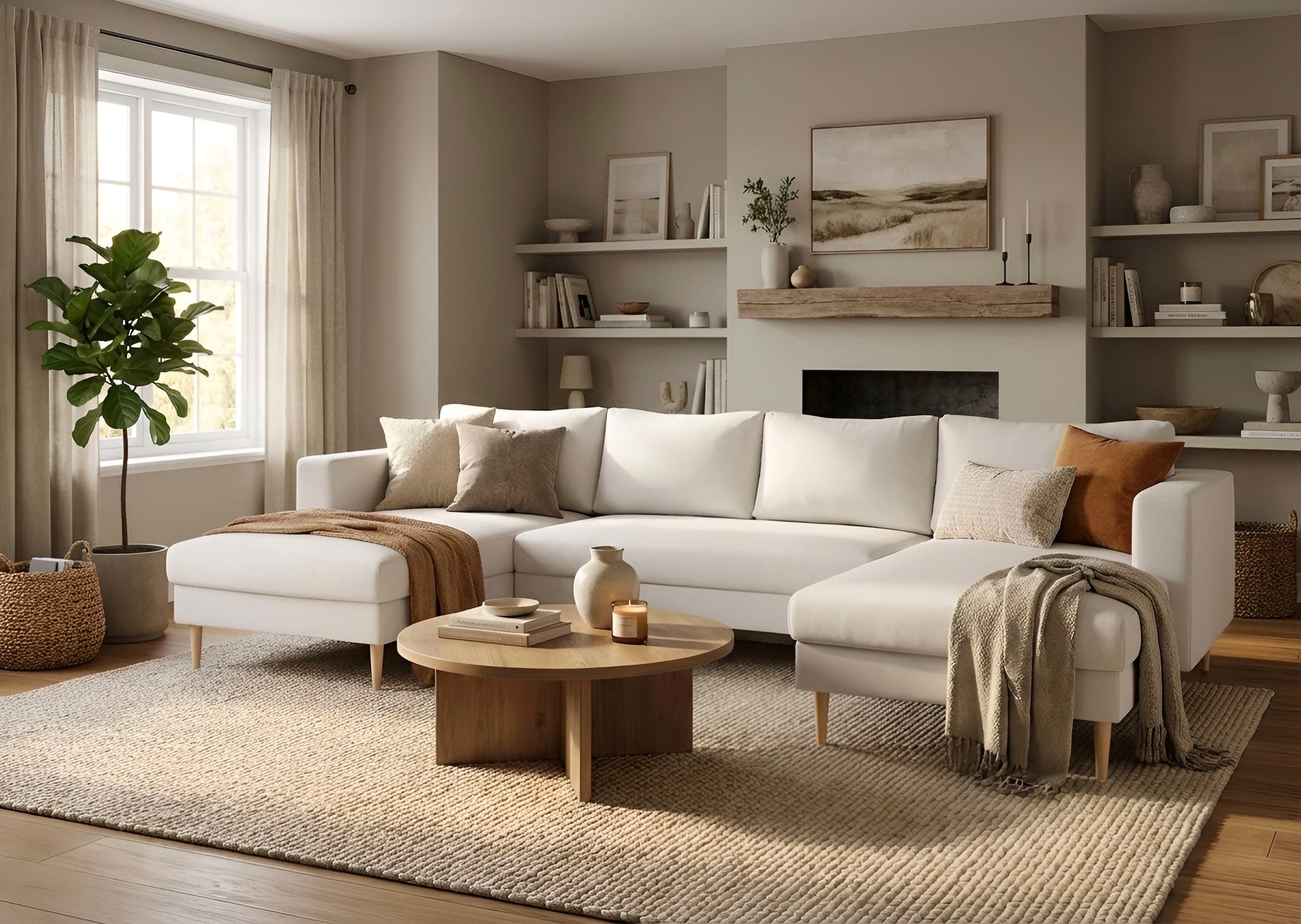TRENDMANUFAKTUR Wohnlandschaft "Amazing, wahlw. mit Schlaffunktion & Bettkasten, Fuß Buche lackiert" Sofa in U-Form, in Cord oder Struktur, Breite 305 cm