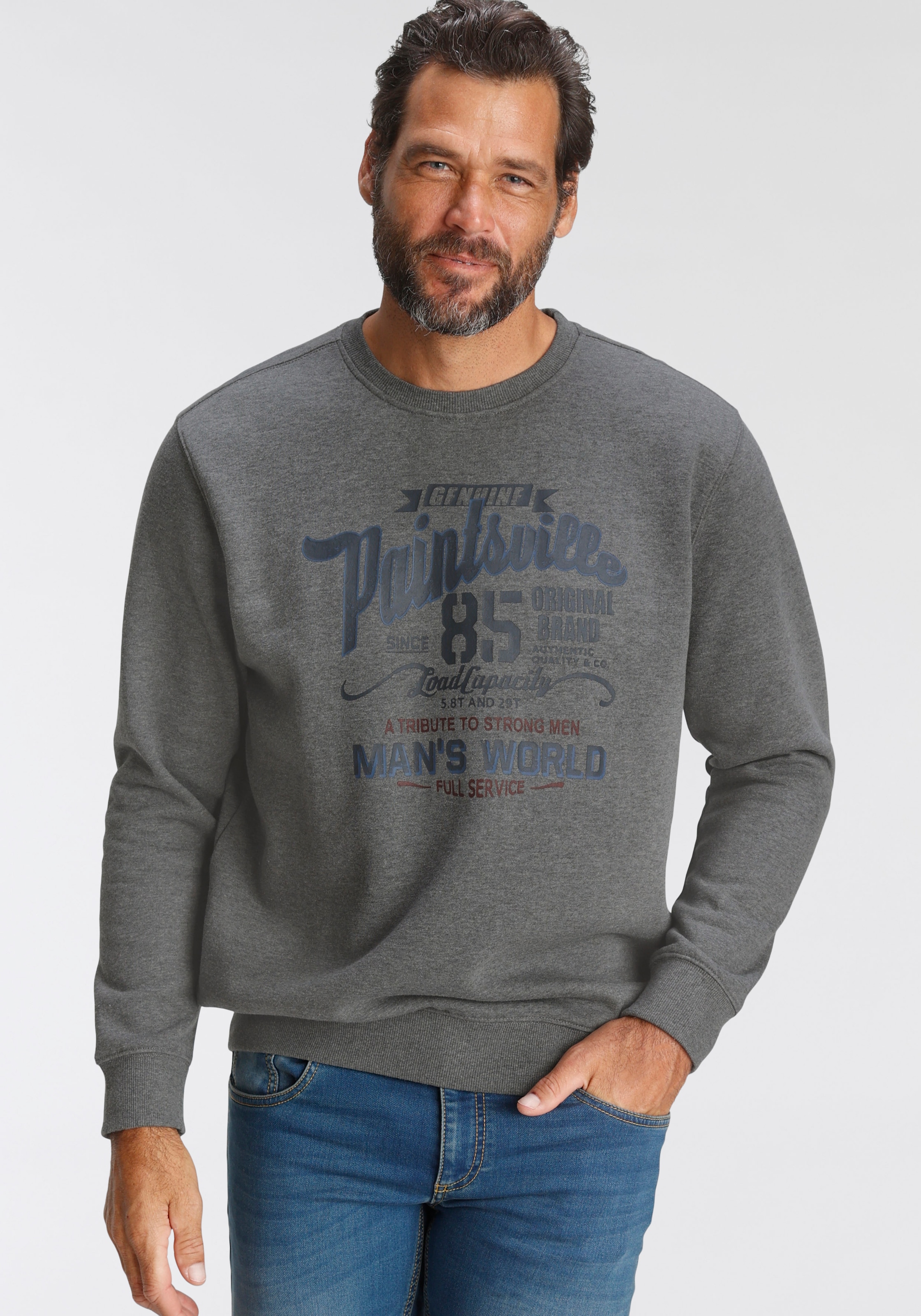 Man's World Sweatshirt, Langarm, lässiger Print, Rundhals, aus Baumwollmischung