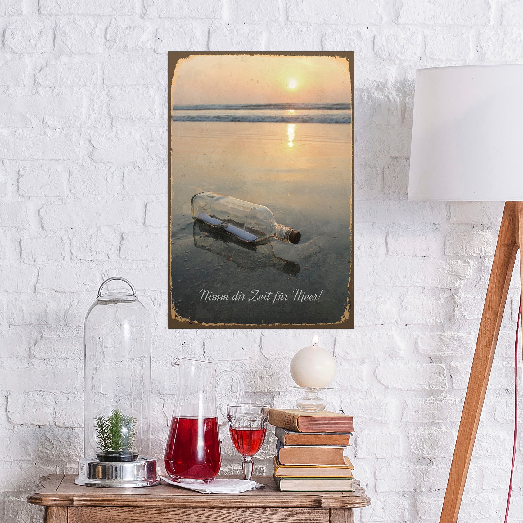 queence Metallbild "Flaschenpost", Strand-Schriftzug-Meer-Strand, (1 St.), günstig online kaufen