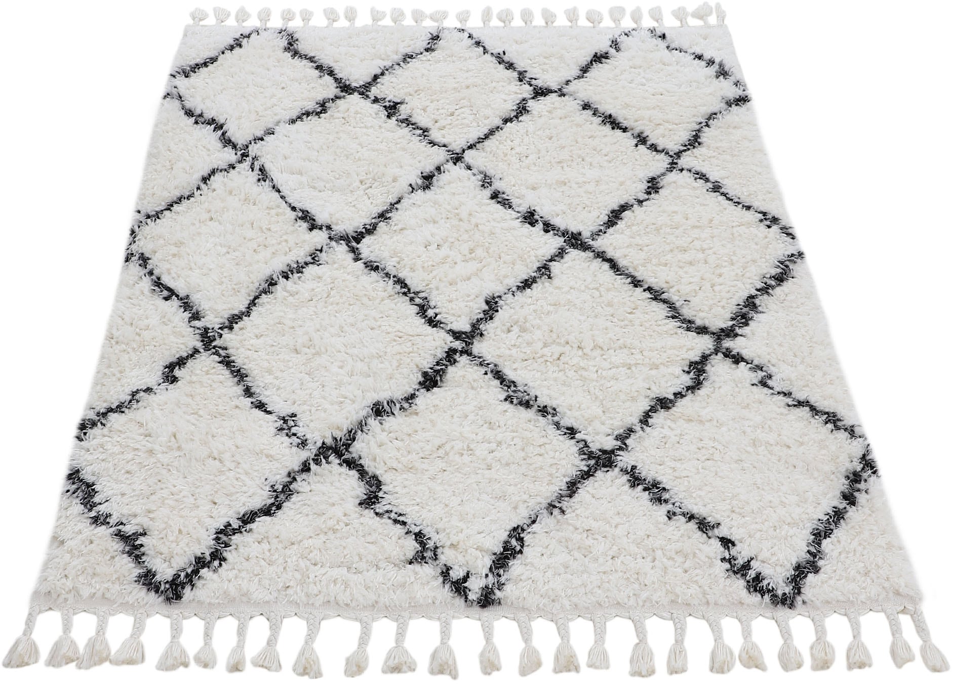 carpetfine Hochflor-Teppich »Eddy«, rechteckig, 30 mm Höhe, auch in quadratischer Form, mit Fransen, Wohnzimmer