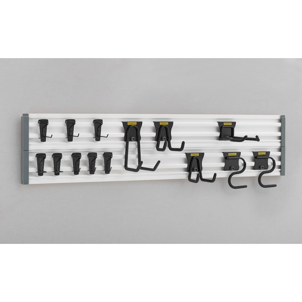 STANLEY Wandhalterung »STST22000-1 STANLEY Trackwalls Set 20-teiliges Wandsystem inklusive Schienen und Haken für eine Vielzahl von Anwendungen«