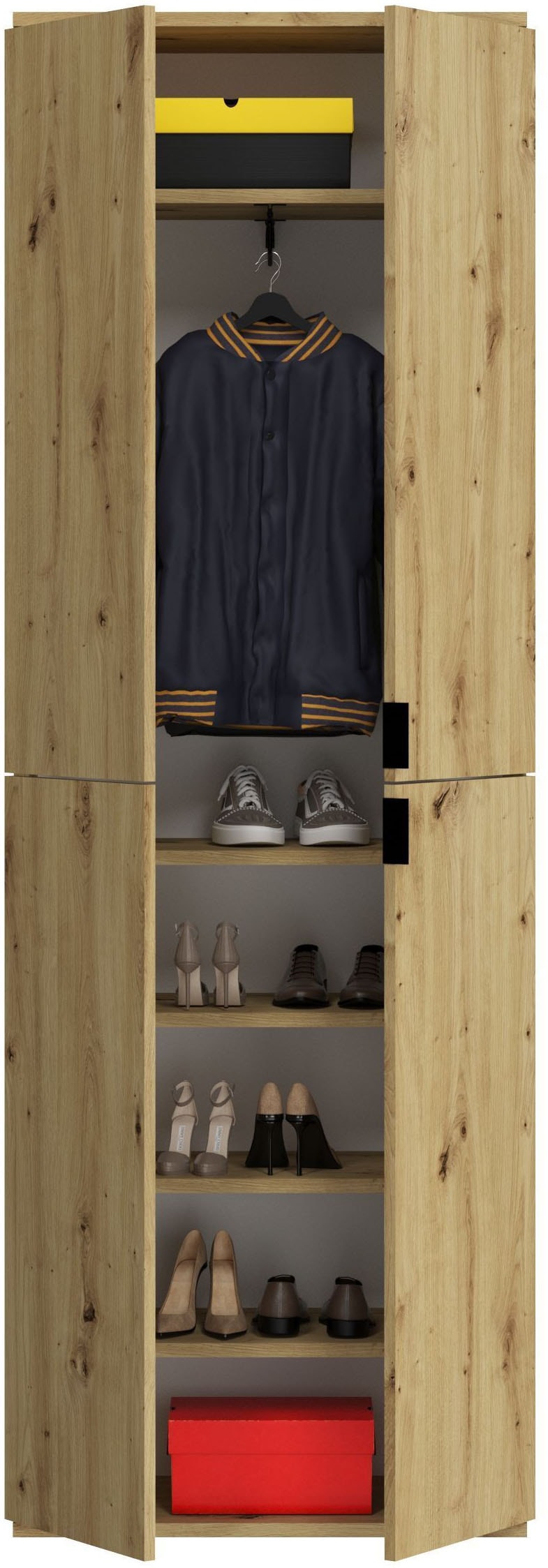 INOSIGN Garderoben-Set »Trondheim, Breite 122cm, best. aus 2 Schränken, 8 Türen, 18 Fächer«, (Set, 2 St.), inkl. ausziehbarer Kleiderstange, Garderobenschrank, Kleiderschrank