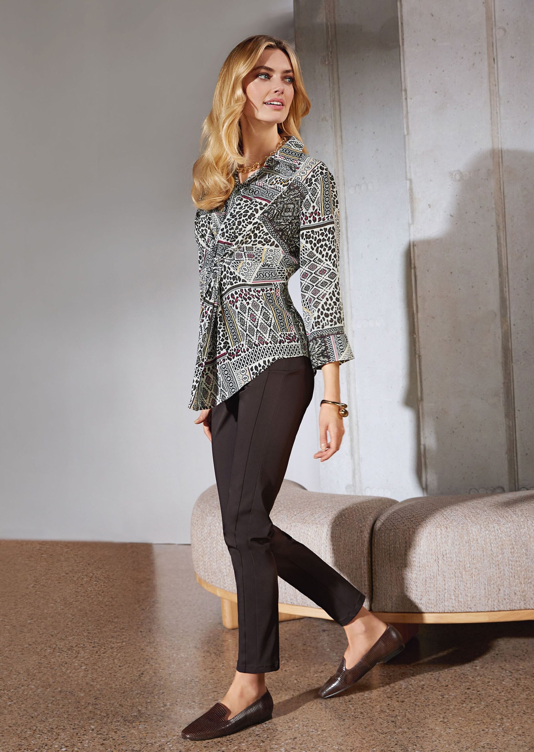 MADELEINE Hemdbluse »Bluse Bedruckte Bluse mit Knoten-Effekt und 3/4-Ärmeln«