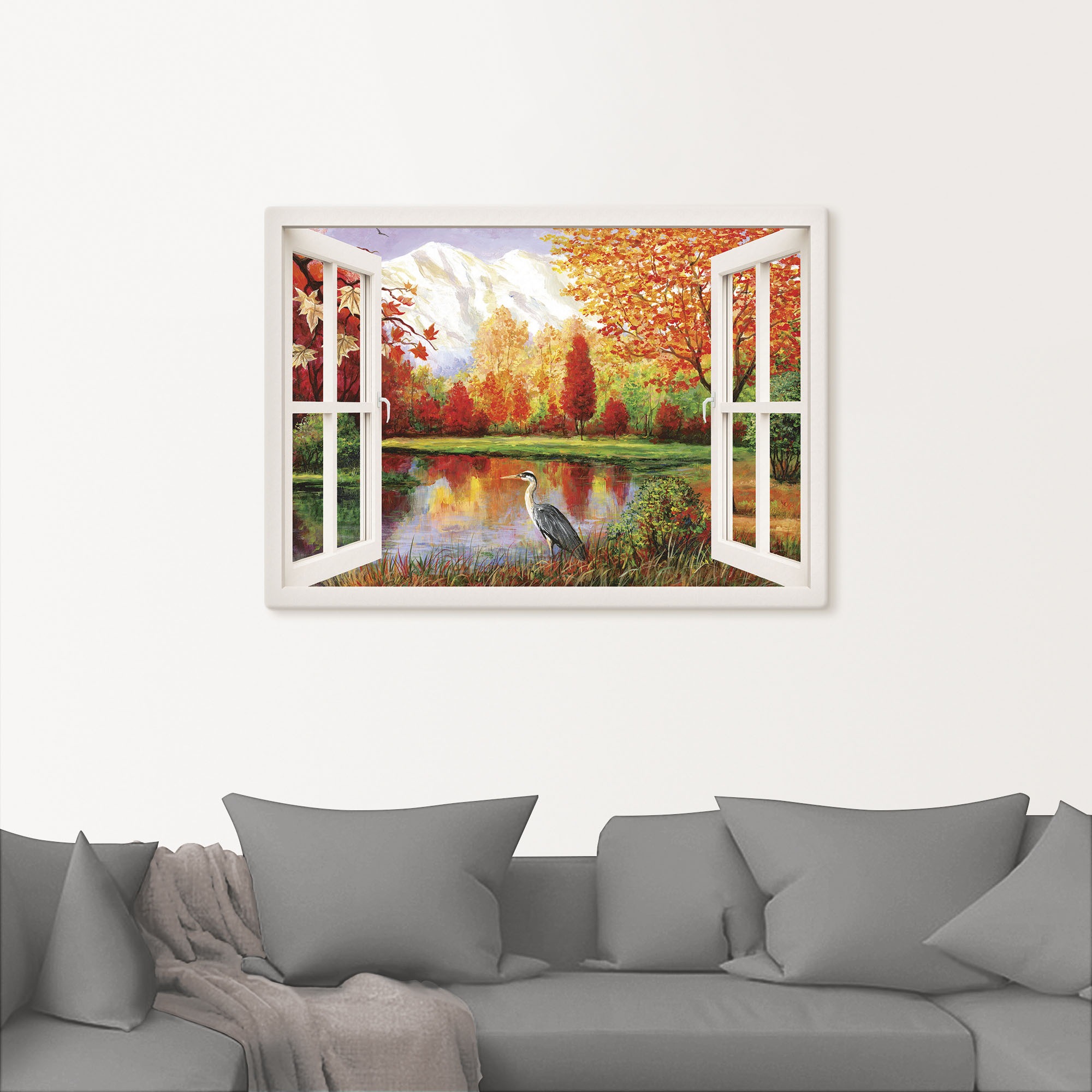 Artland Wandbild »Herbst am See«, Fensterblick, (1 St.), als Leinwandbild, Wandaufkleber in verschied. Größen