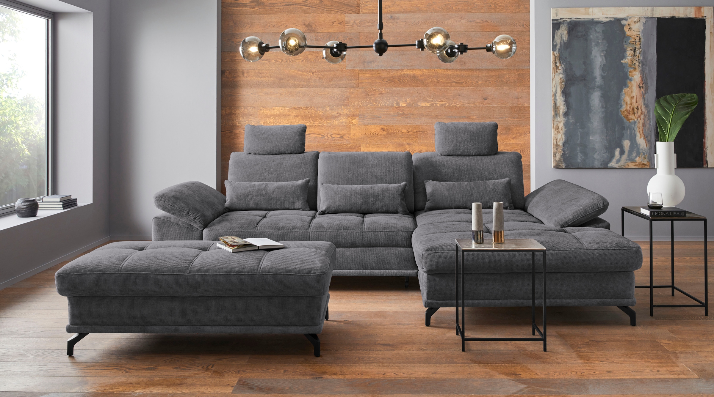 OTTO home Ecksofa "Costello L-Form, B: 301cm, Sitztiefen & Armteilverstellung, Federkern" 3 Nierenkissen, optional Schlaffunktion & Bettkasten