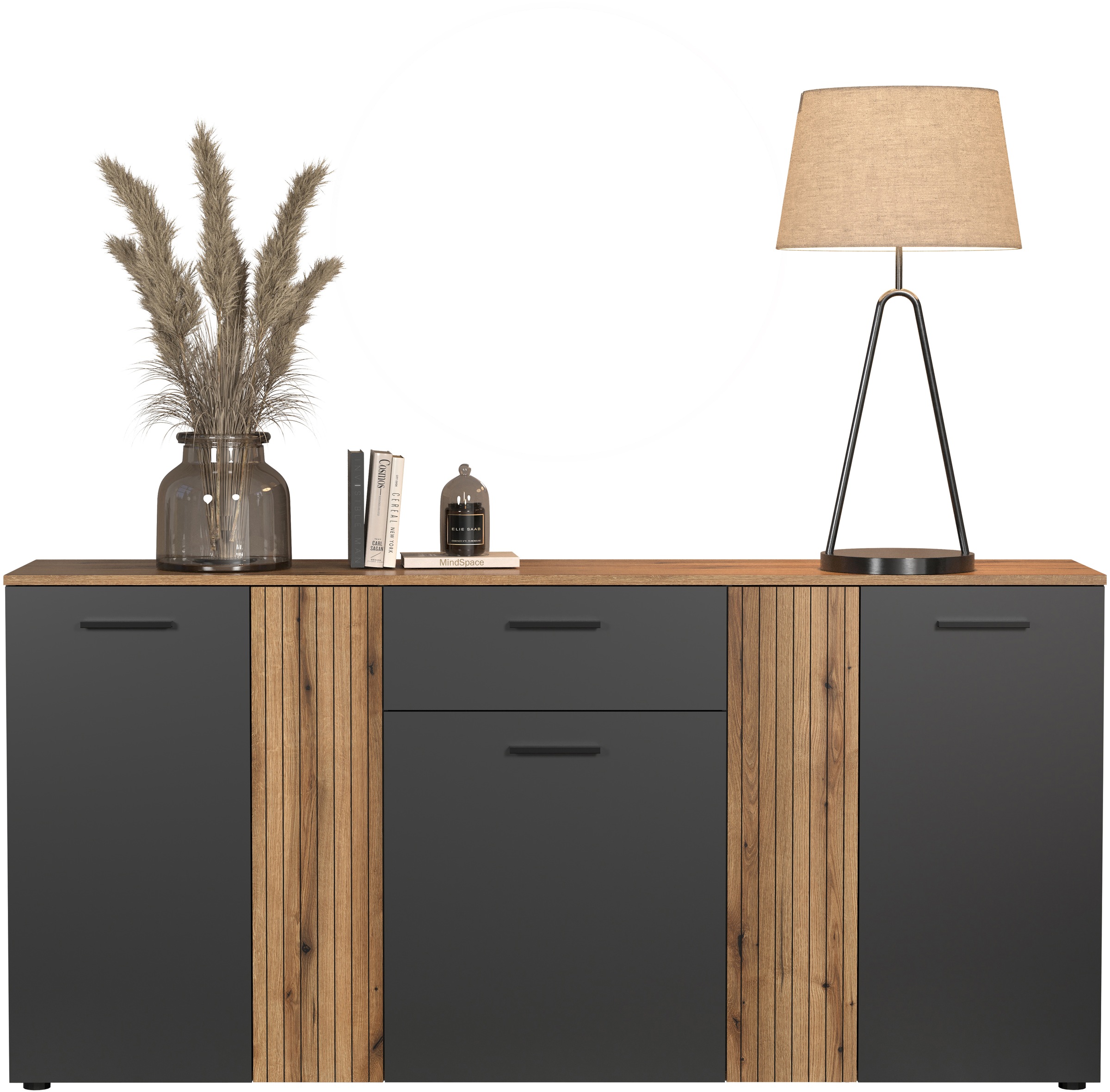 INOSIGN Kommode »Estepona«, Sideboard mit anpassbaren Türen mit Rillen-Optik