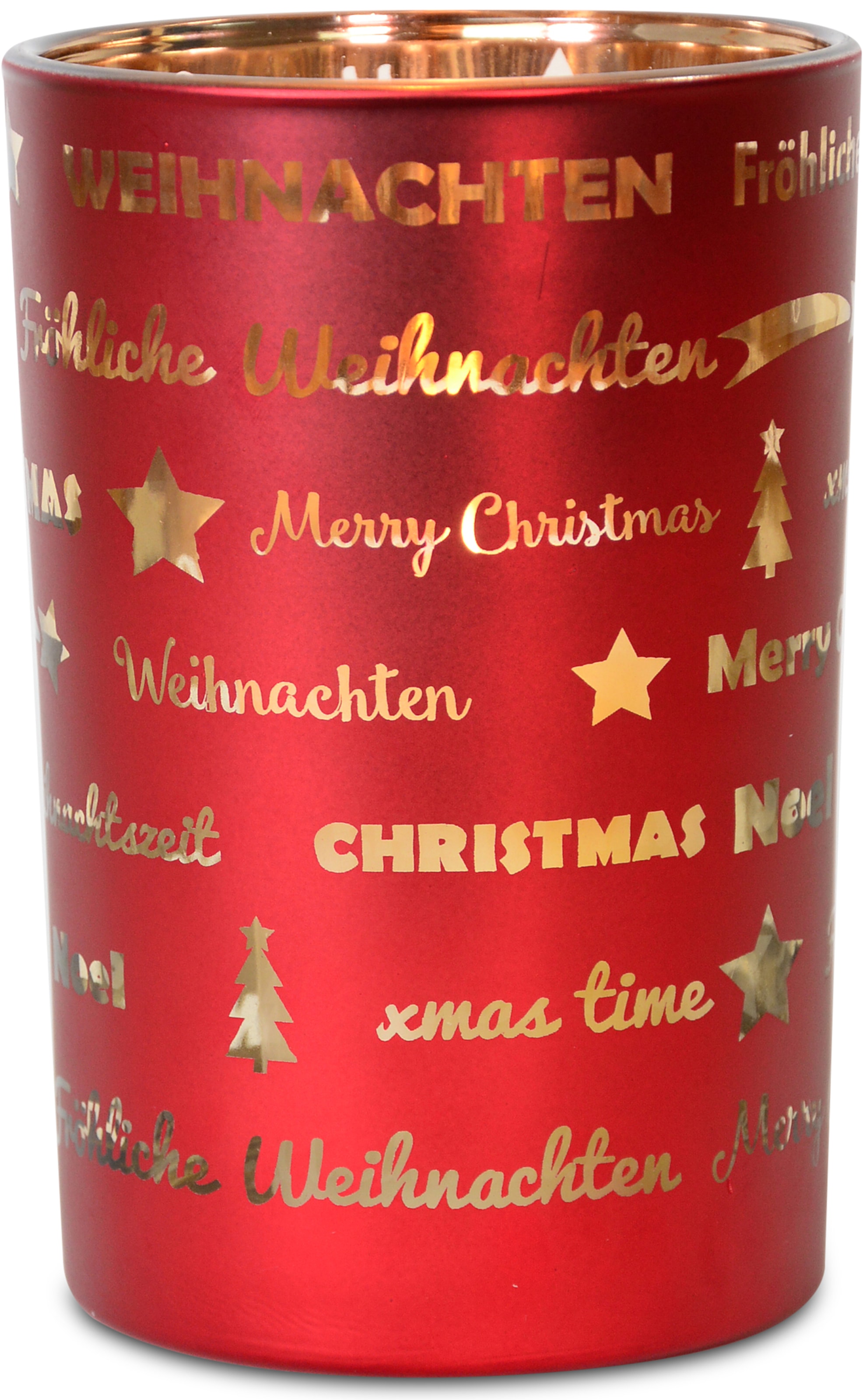 Windlicht »Fröhliche Weihnachten, Weihnachtsdeko«, mit besonderem Schriftzug. aus...
