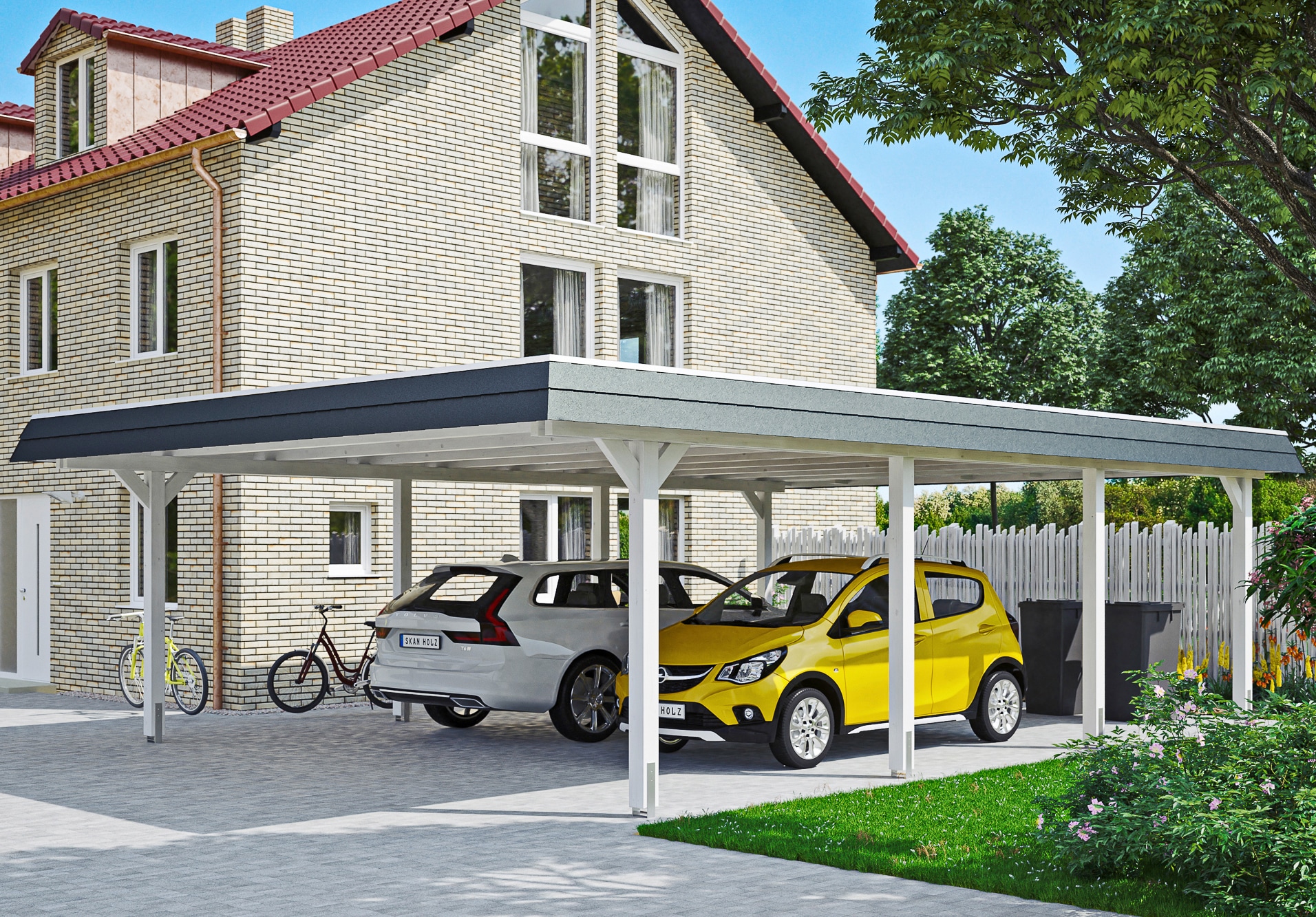 Skanholz Doppelcarport "Wendland" Massivholz 550 cm weiß