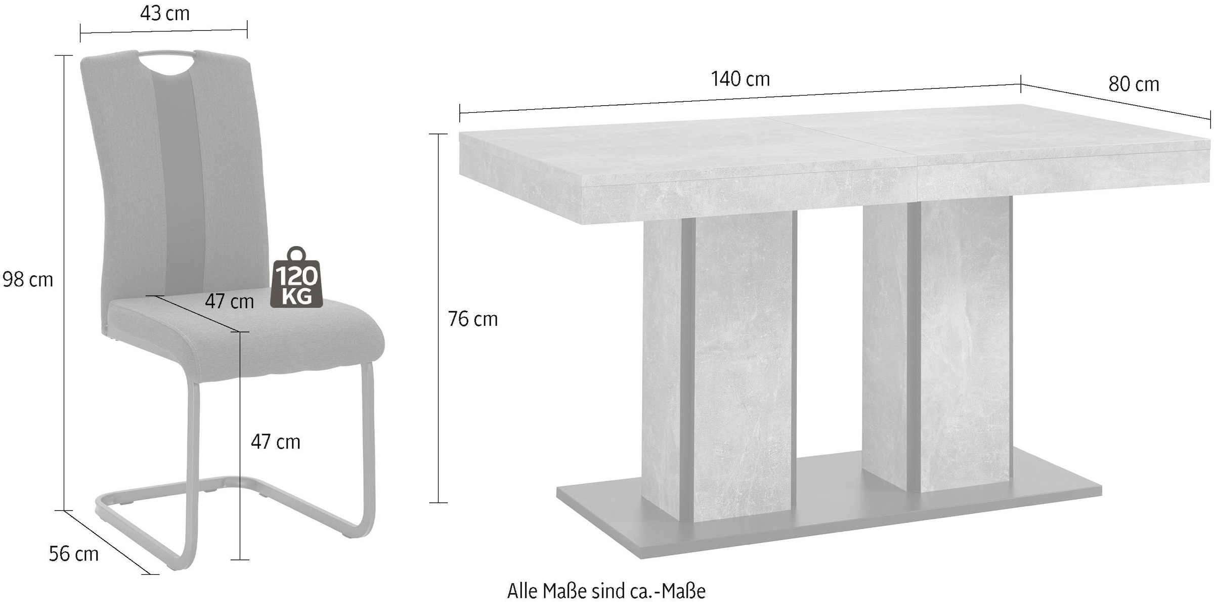 HELA Essgruppe »ROSE«, (Set, 5 tlg.), bestehend aus einem Tisch 140-180 cm und 4 Stühlen