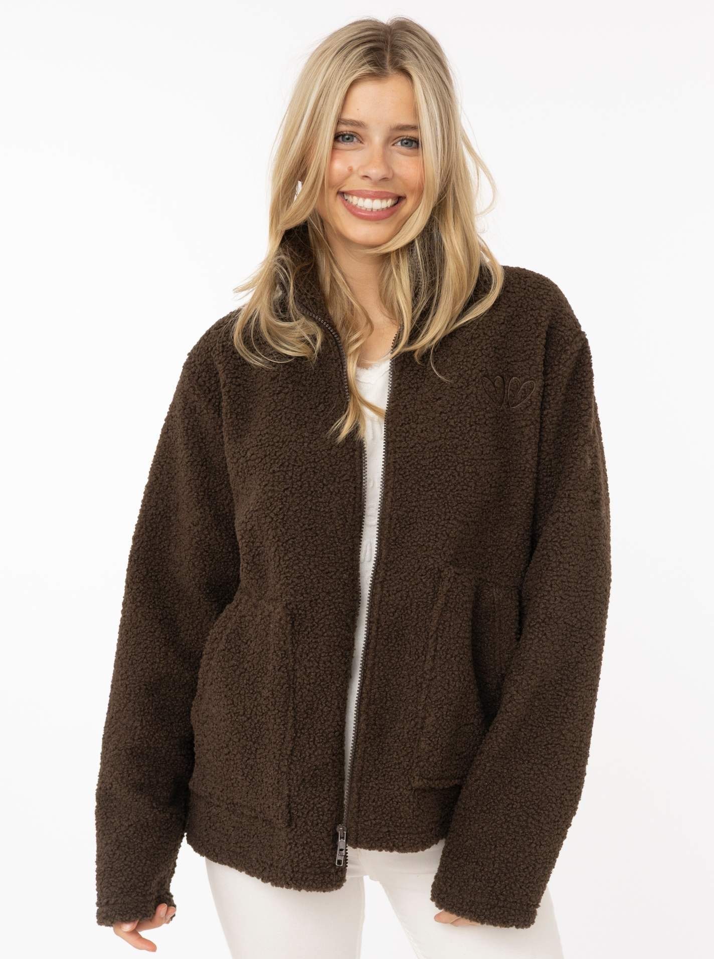 Zwillingsherz ""Zip Jacke Stick"" Stehkragen, aufgesetzte Taschen, Herzen hinten und vorne