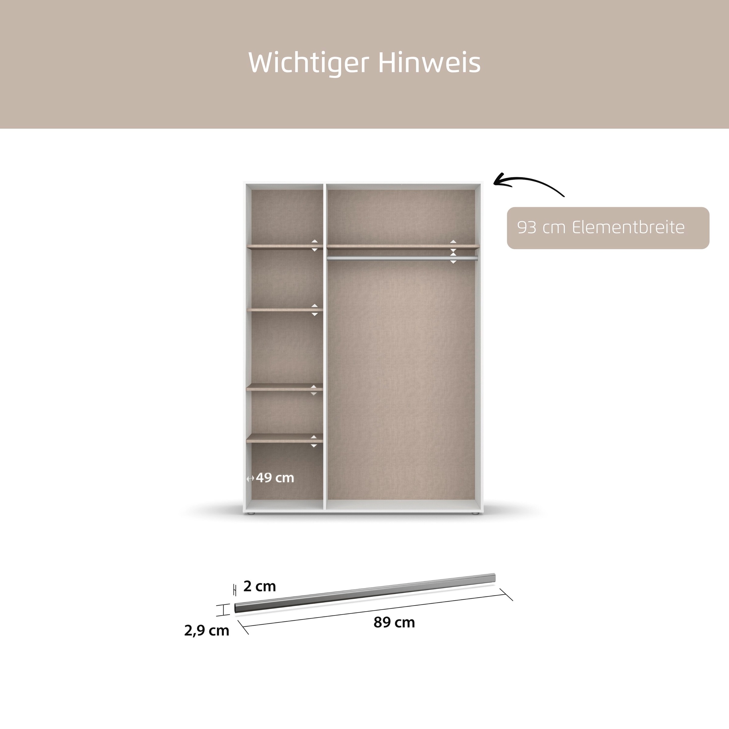 rauch Kleiderstange »Zubehör für Rauch-Schränke« Breite 89 cm, für Rauch-Schränke mit Element-Breite 93 cm