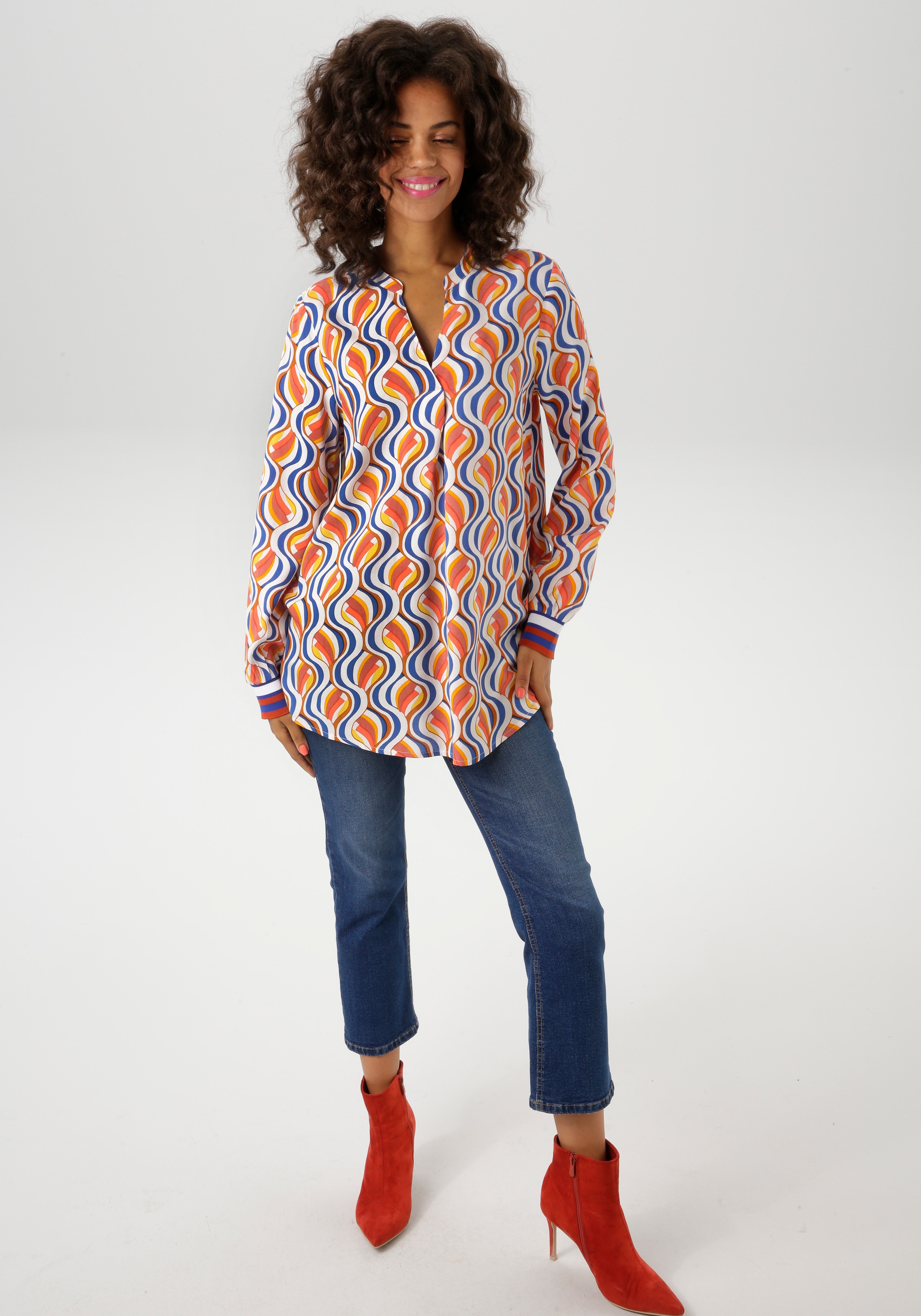 Aniston CASUAL Schlupfbluse, mit interessantem Retro-Muster