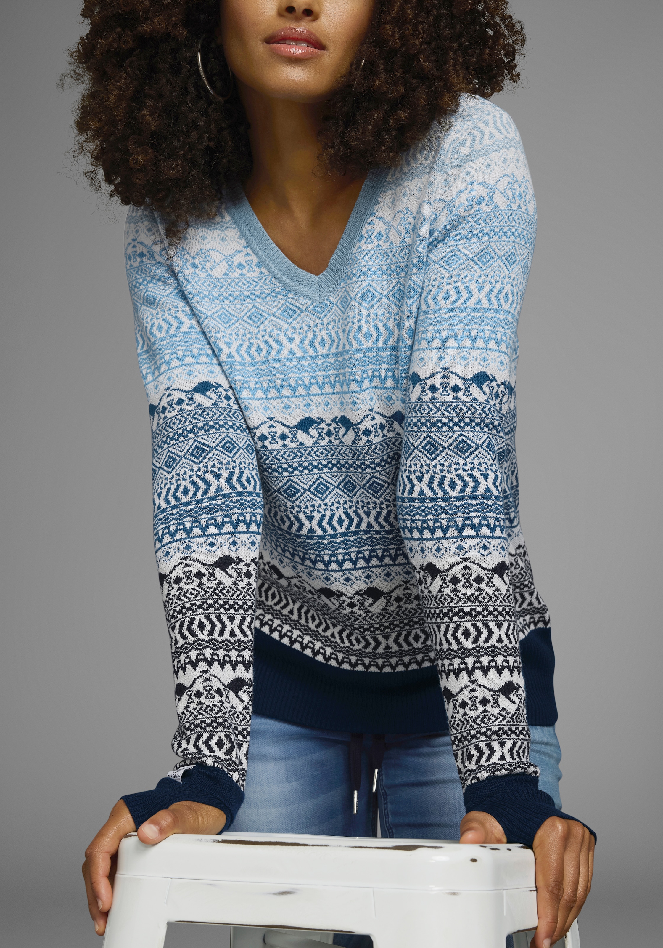 KangaROOS Jacquardpullover, im Norweger-Muster mit kleinen Kängurus