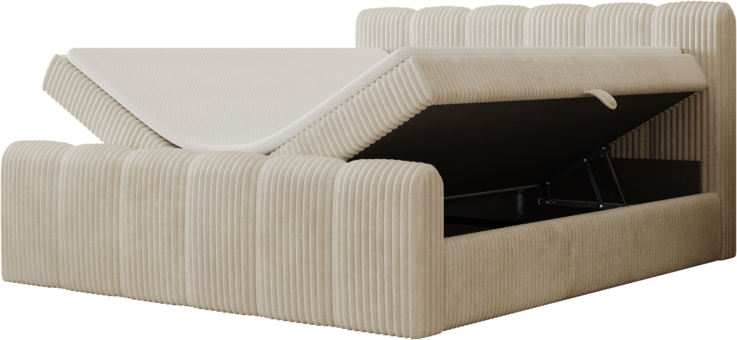 OTTO home Boxbett »SIVVA in der Breite 180cm, flauschiger Breitcord, Farbe: cream« inkl. Taschenfederkernmatratze (H3) & Topper (4cm) & Fußteil