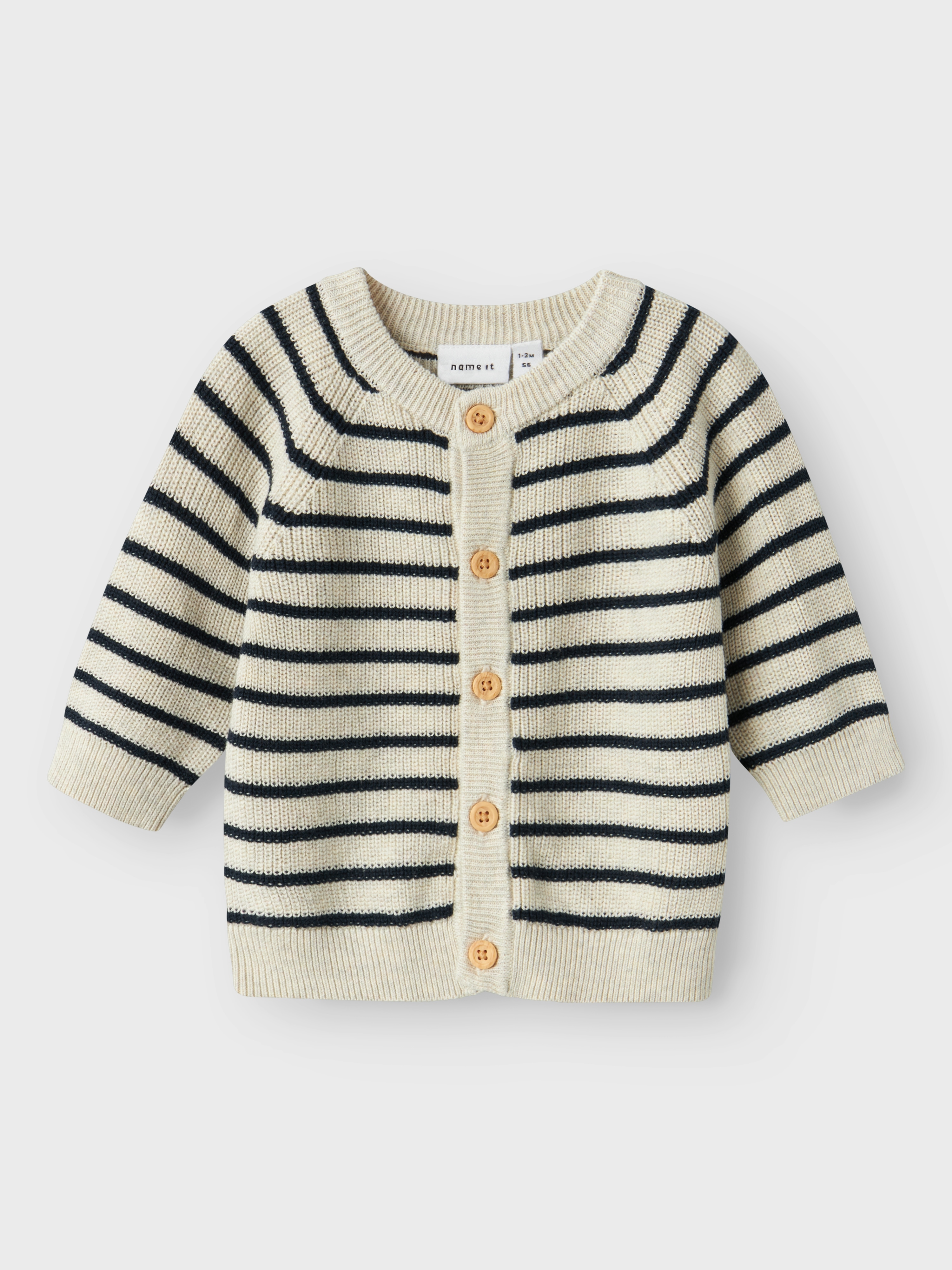Name It Strickjacke "NBMMAST für Jungen mit gestreiftem Look und weichem Tragegefühl" gestreift, regular fit, Baumwolle, Rundhals