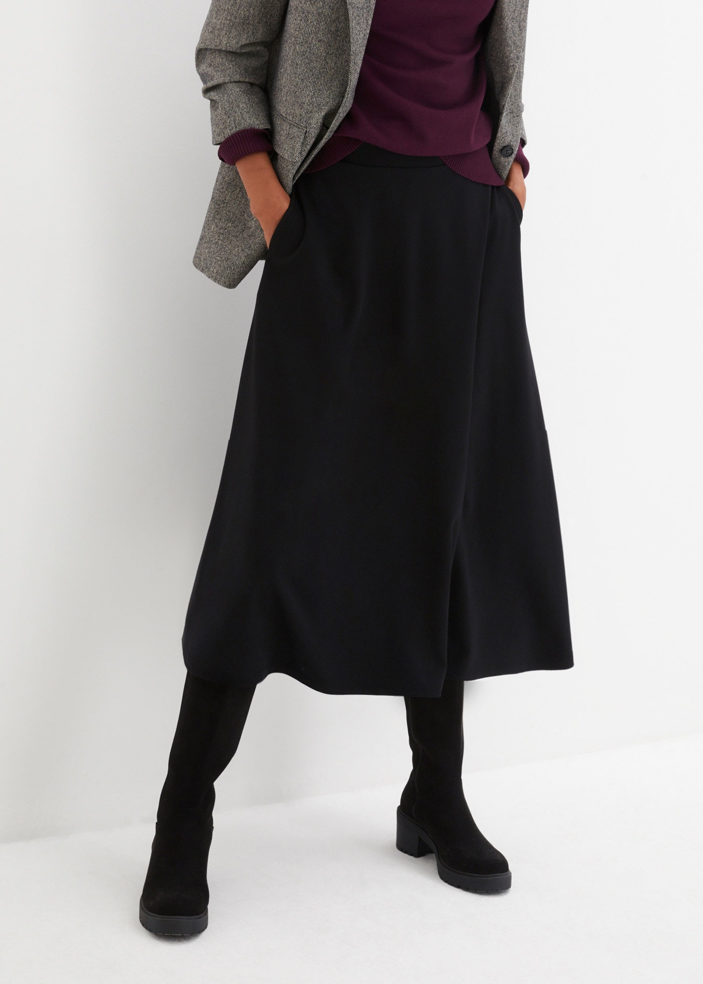 bonprix Midirock aus weichem Materialmix, ausgestellte Passform günstig online kaufen