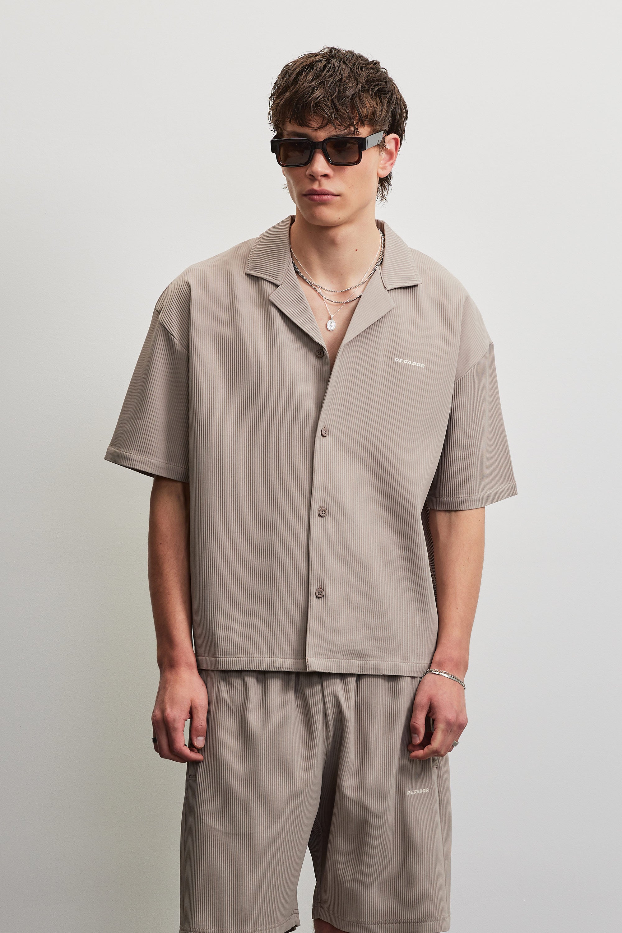 PEGADOR Kurzarmhemd "TROY PLISSEE SUMMER SHIRT" Baumwollmischung, regular fit