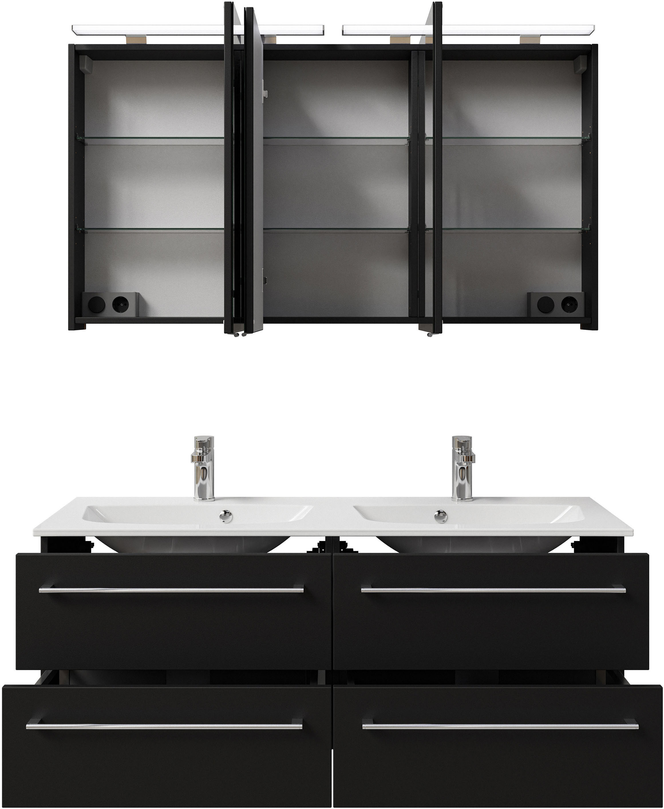 Thumbnail - Saphir Badmöbel-Set "Serie 6025 2-teilig Mineralmarmor-Waschtisch mit LED-Spiegelschrank" 2 Stk. tlg. Waschplatz 132cm b...