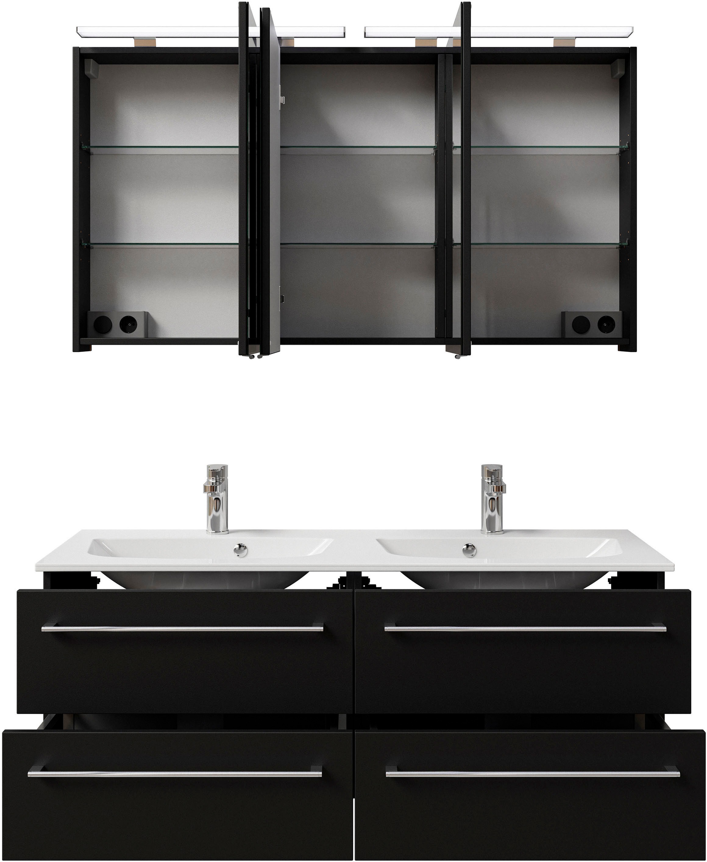 Thumbnail - Saphir Badmöbel-Set "Serie 6025 2-teilig Mineralmarmor-Waschtisch mit LED-Spiegelschrank" 2 Stk. tlg.