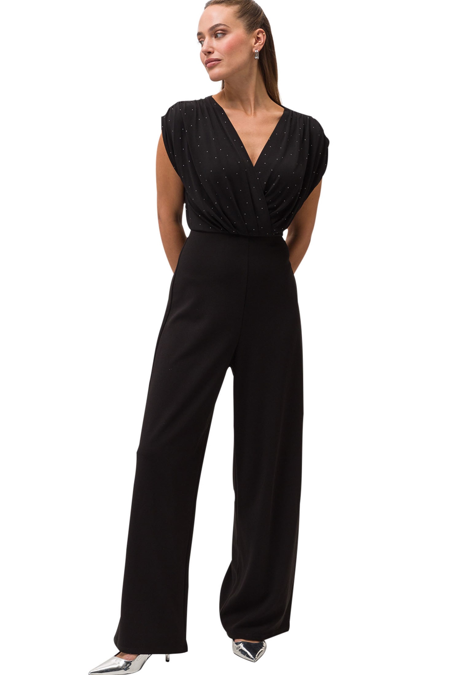 Overall »zero Jumpsuit mit Glitzersteinchen«, (1 tlg.), Wickeldesign