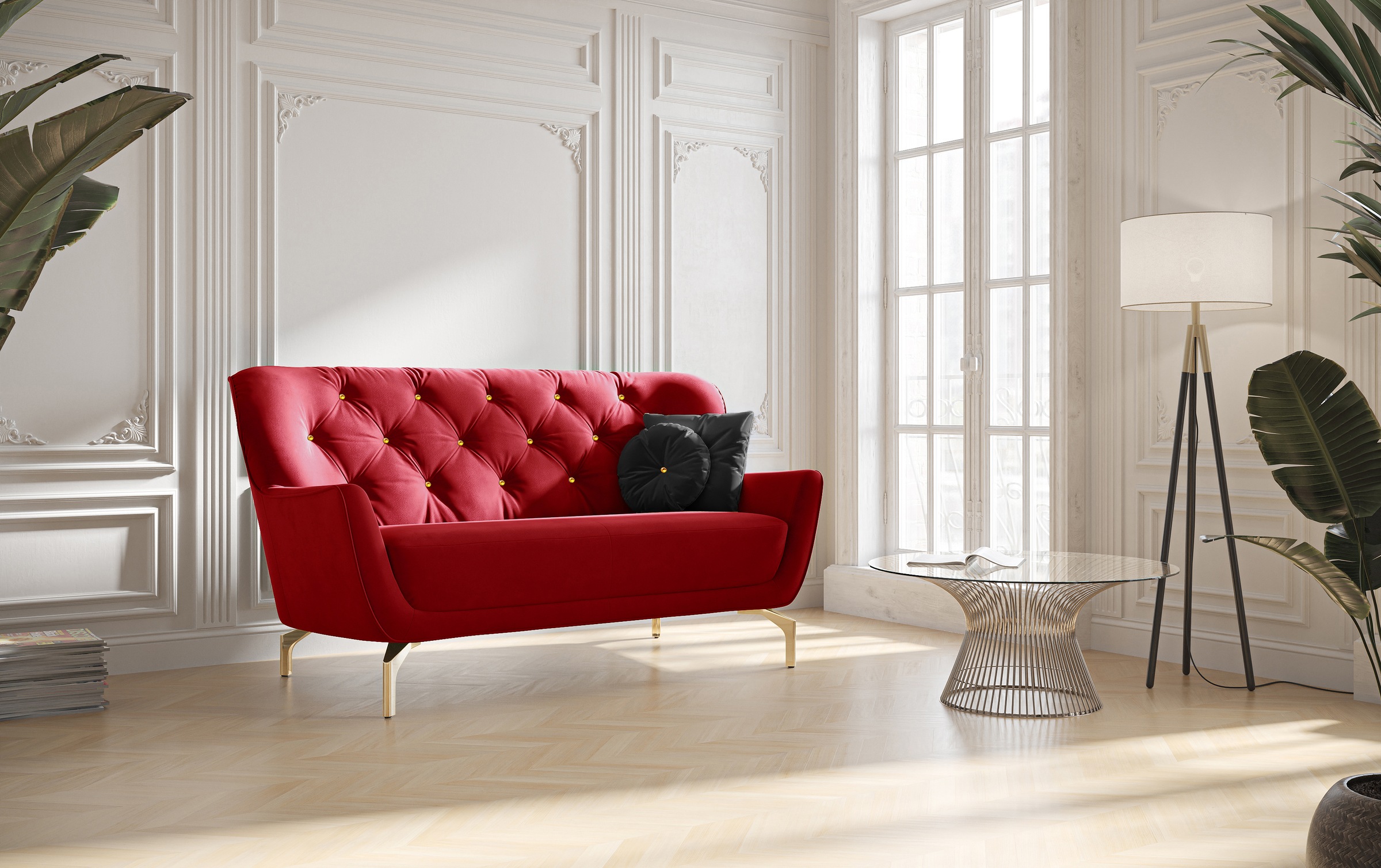 sit&more 2-Sitzer »Orient 3« inkl. 2 Zierkissen mit Strass-Stein, goldfarbene Metallfüße