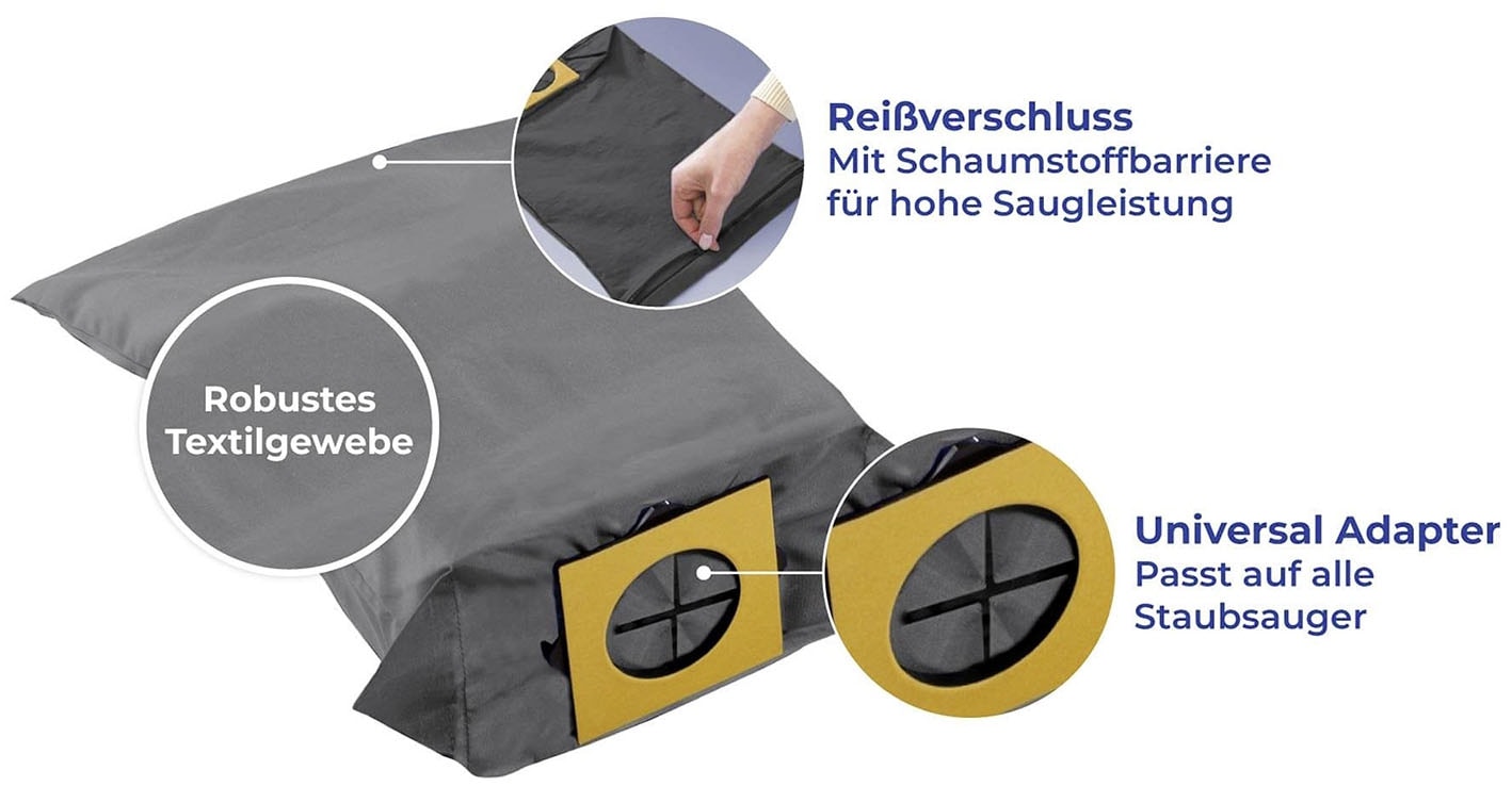 Maximex Staubsaugerbeutel »Universal«, (Set, 3 St.), passend auf alle Staubsauger-Typen, dauerhaft verwendbar und waschbar