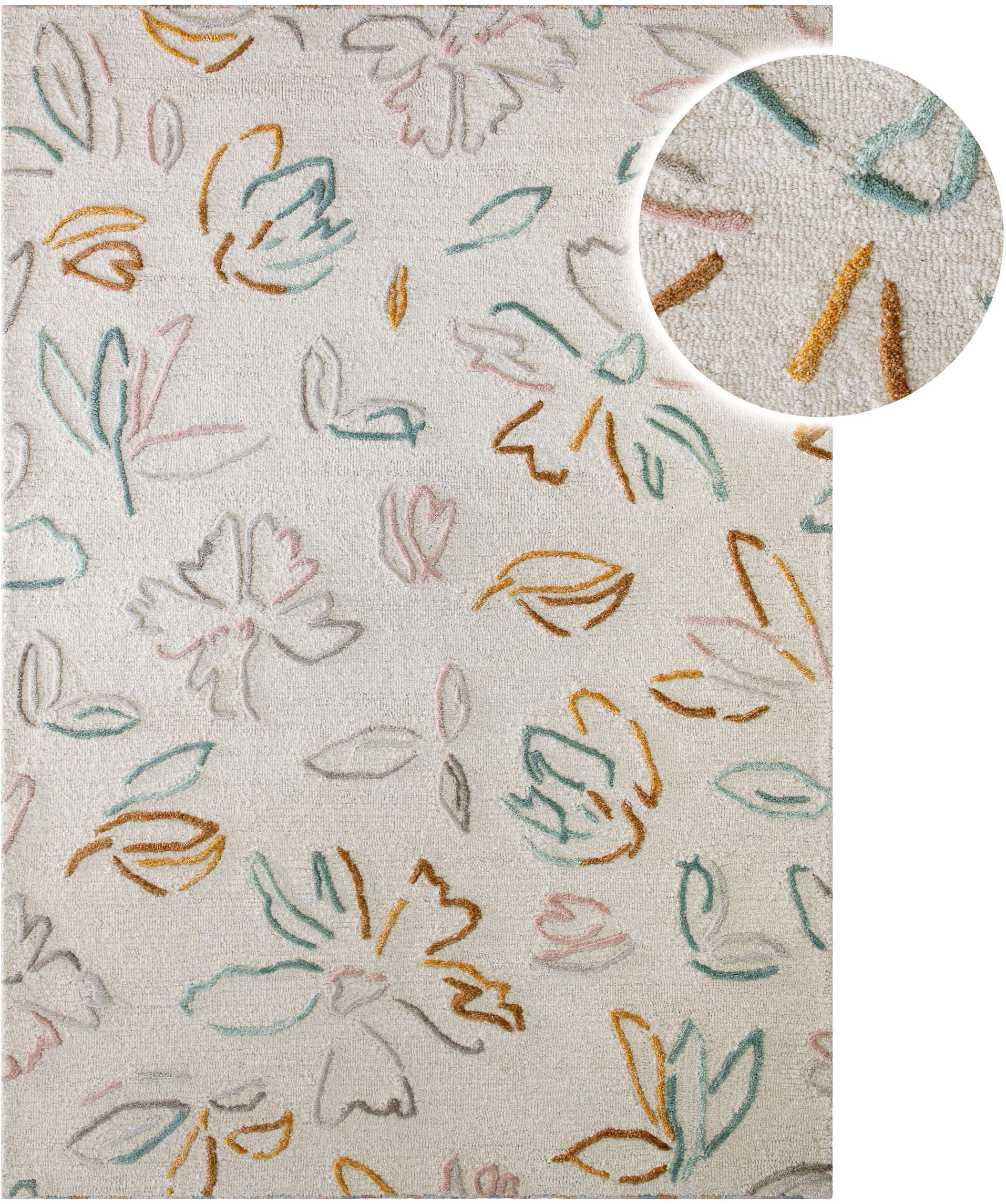 Wecon home Teppich »Vee« rechteckig 10 mm Höhe Wollteppich, floral, hochwertig, pflegeleicht, modern, handgetuftet