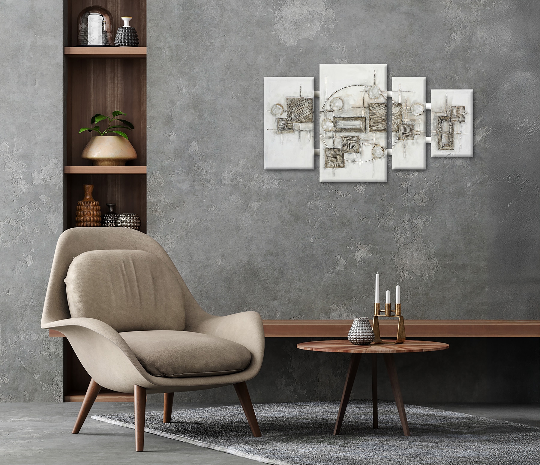 Bönninghoff Ölgemälde »handarbeit 4-teilig QUADRATE ABSTRAKT 70x124 cm – Wandbild Deko modern«