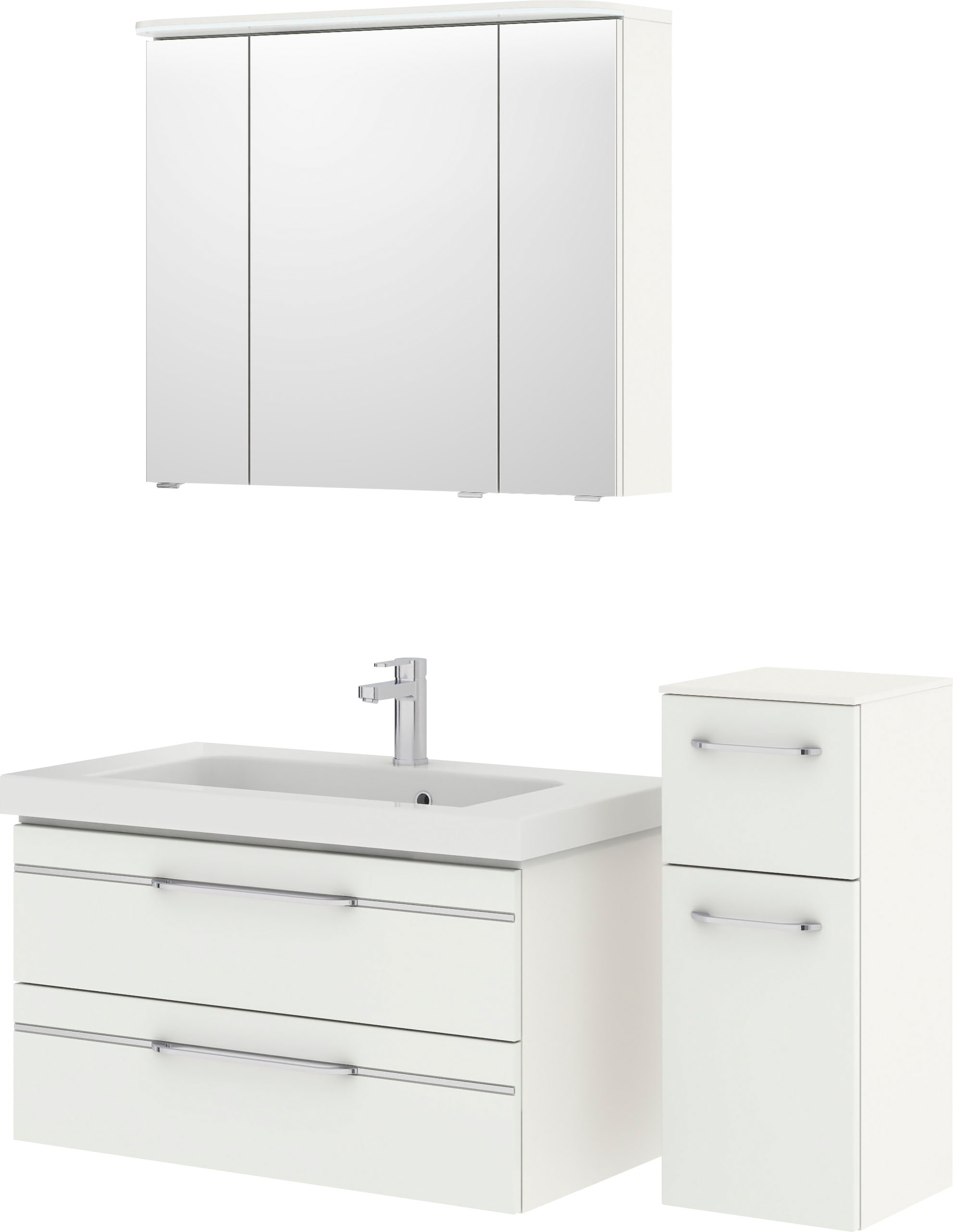 Saphir Badmöbel-Set »Balto Sprint 3-teilig, Mineralmarmor-Waschtisch mit LED-Spiegelschrank«, (4 St.), Badezimmer Set mit Unterschrank inkl Türdämpfer, 4 Türen, 3 Schubladen