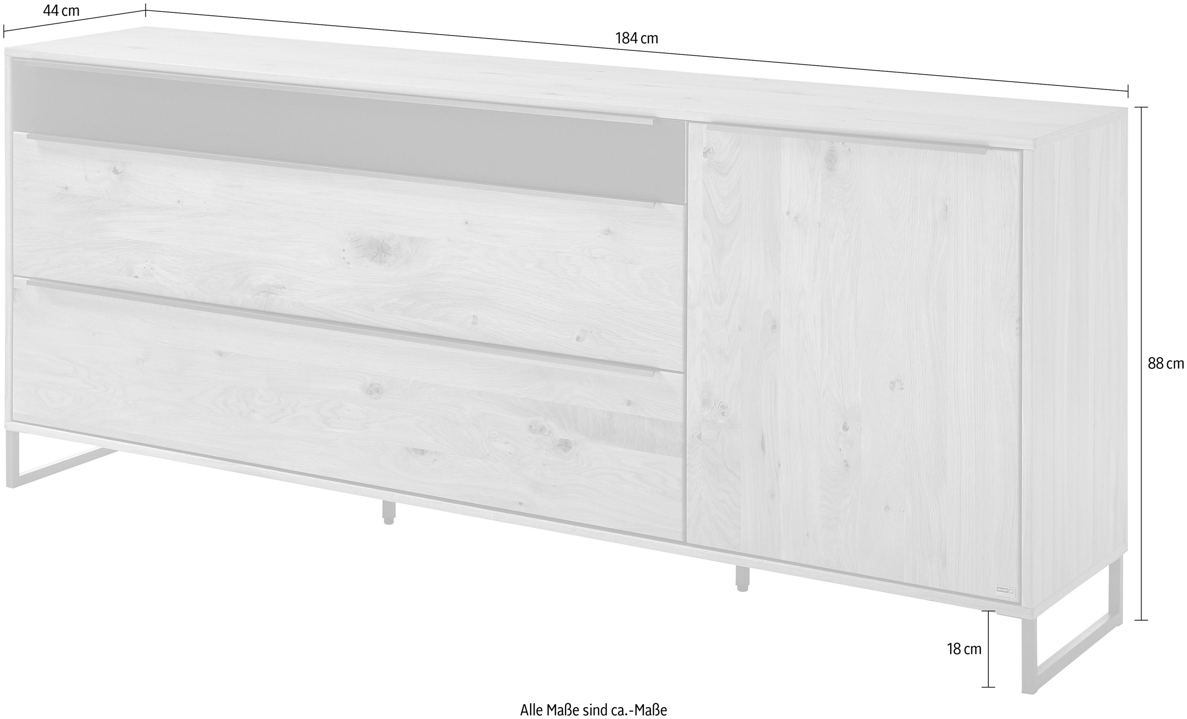 | geölt, Bainco Massiv Kufengestell in Eiche in GALLERY anthrazit M Front Musterring Sideboard »Alan«, by branded Metall BAUR
