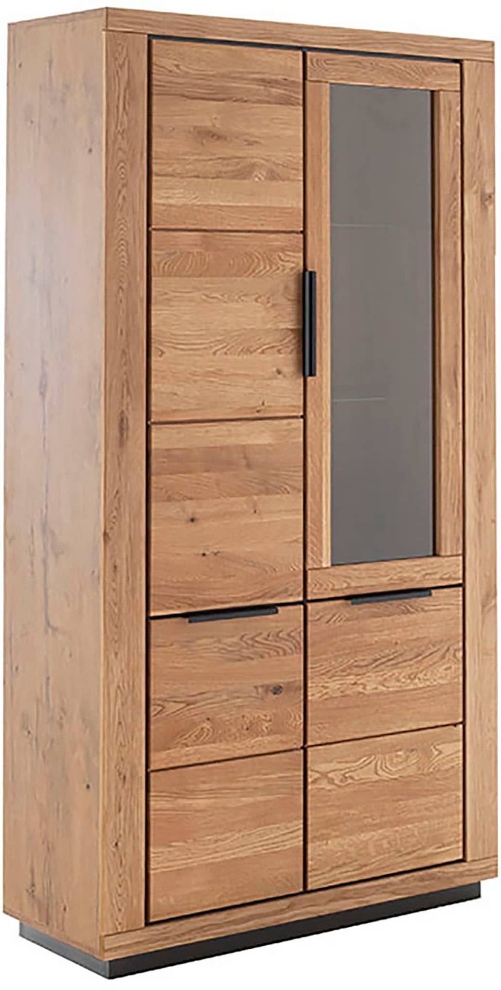 Vitrine MCA LIVING, B:107cm H:200cm T:40cm, beige, Holzwerkstoff, Massivholz, Wohnzimmer, Schränke, "GRENO Vitrine groß", aus massiver Wildeiche,