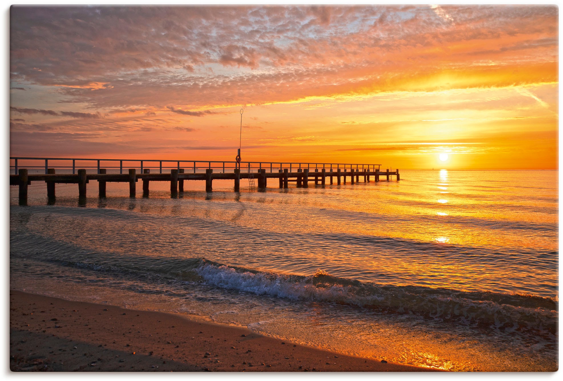 vom Wandaufkleber/Wandtattoo & Produktarten Leinwandbild, & BAUR - Artland -aufgang geeignet Badezimmer | (1 Alubild/Outdoorbild, vielen Stück), Sonnenuntergang für am Größen Ostseestrand«, in Wandbild Bilder »Urlaubsfeeling auch Poster, kaufen