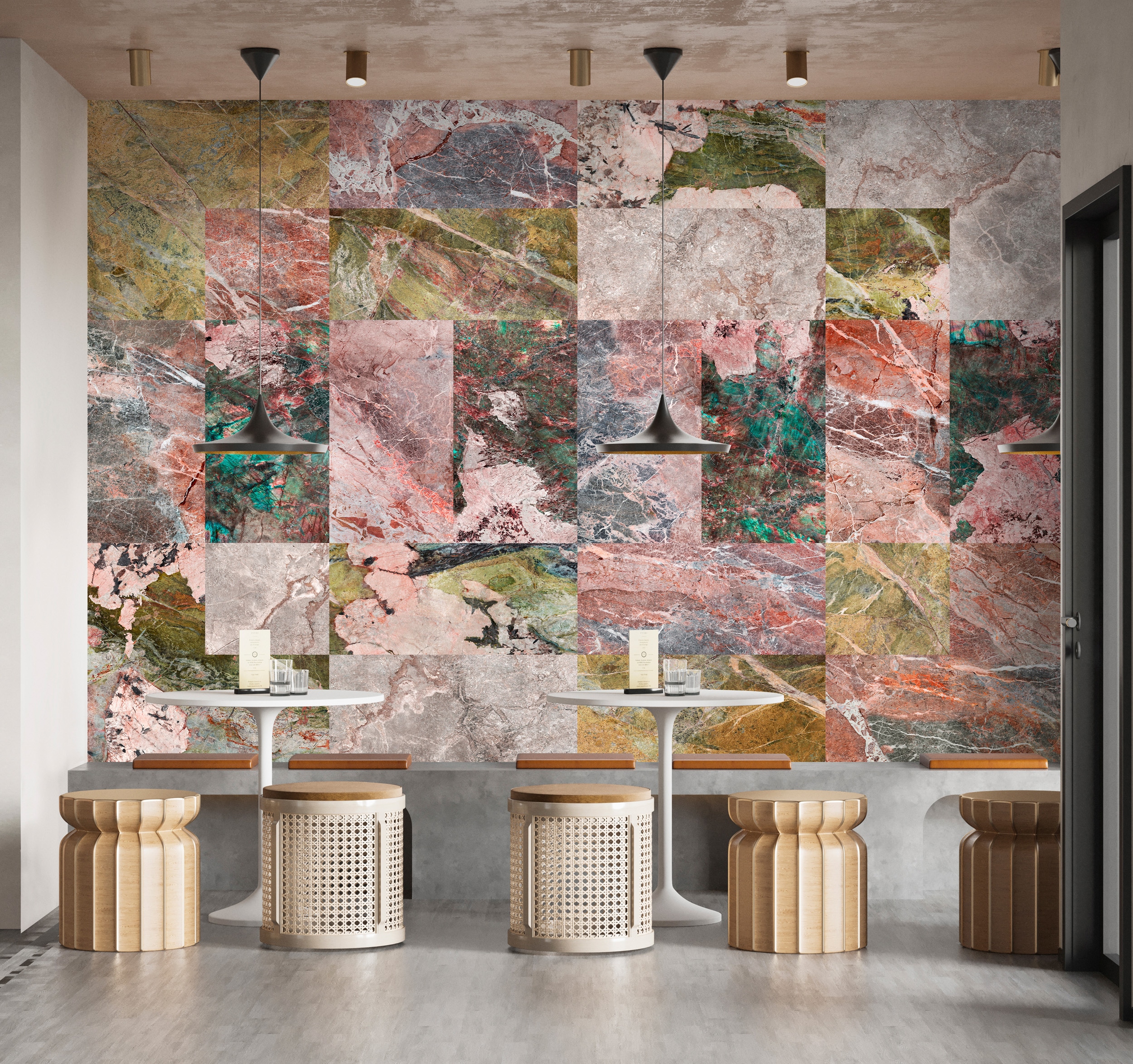 living walls Vliestapete "Steinmosaik-Tapete bunt Grün Rosa modern" matt glatt