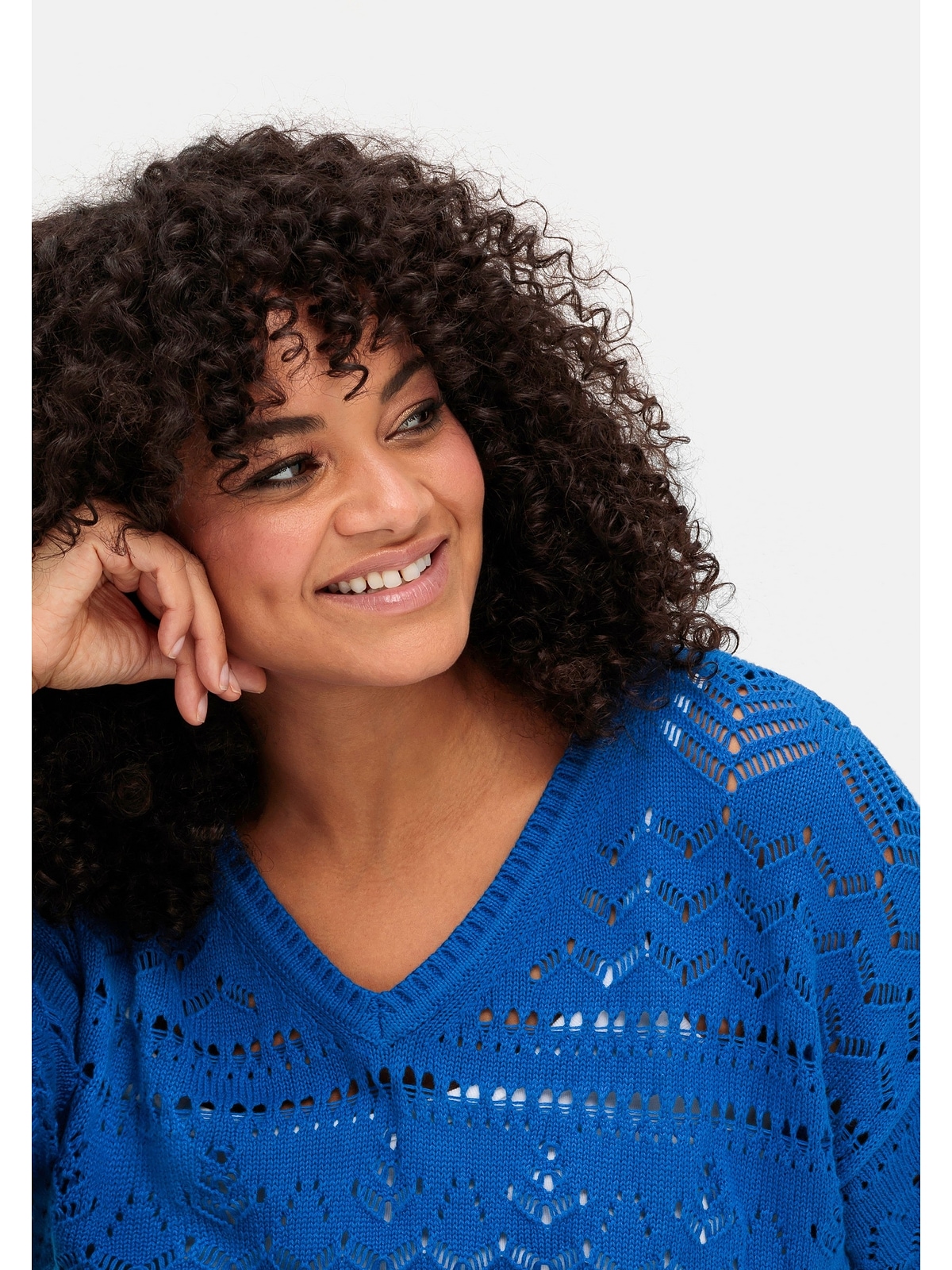 Sheego V-Ausschnitt-Pullover »Große Größen«, im Ajourstrick, in Oversize-Form