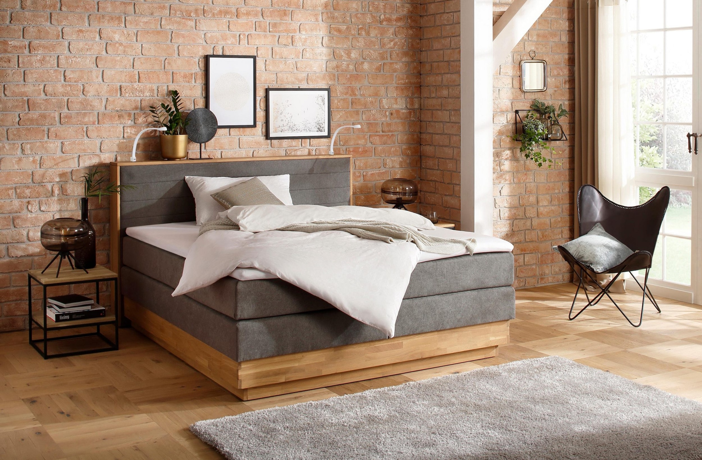 Home affaire Boxspringbett »Cavan«, Eiche, inkl. Bettkasten & Topper, verschiedene Härtegrade (auch H4)